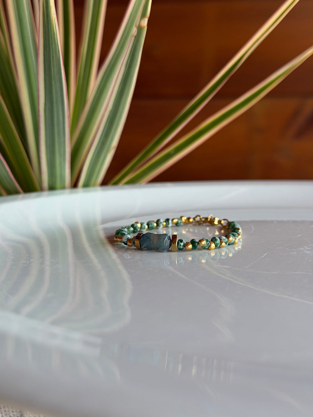 Bracelet Jaspe vert et agate mousse
