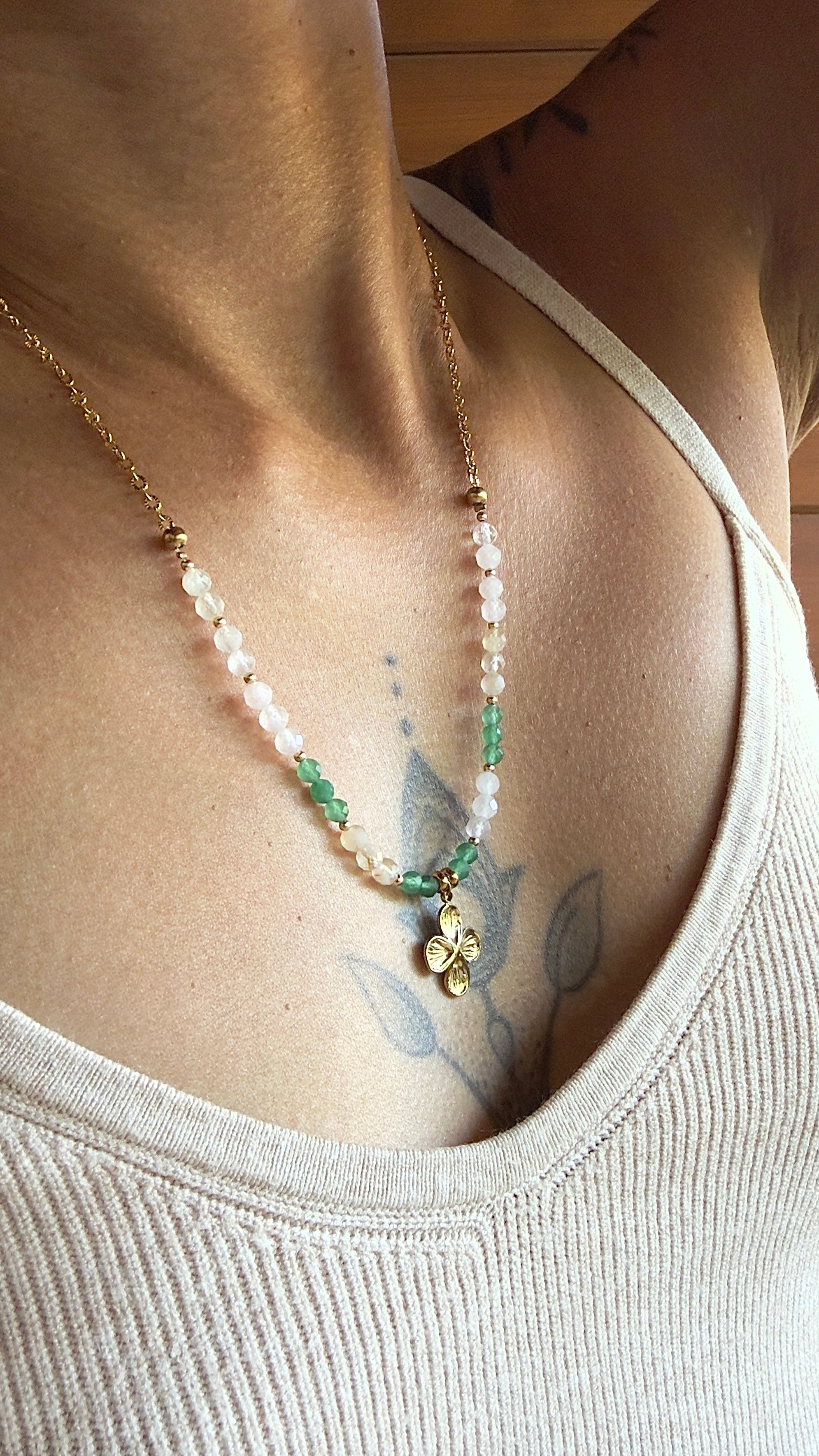 Collier Mila – Aventurine verte, quartz rose et citrine
