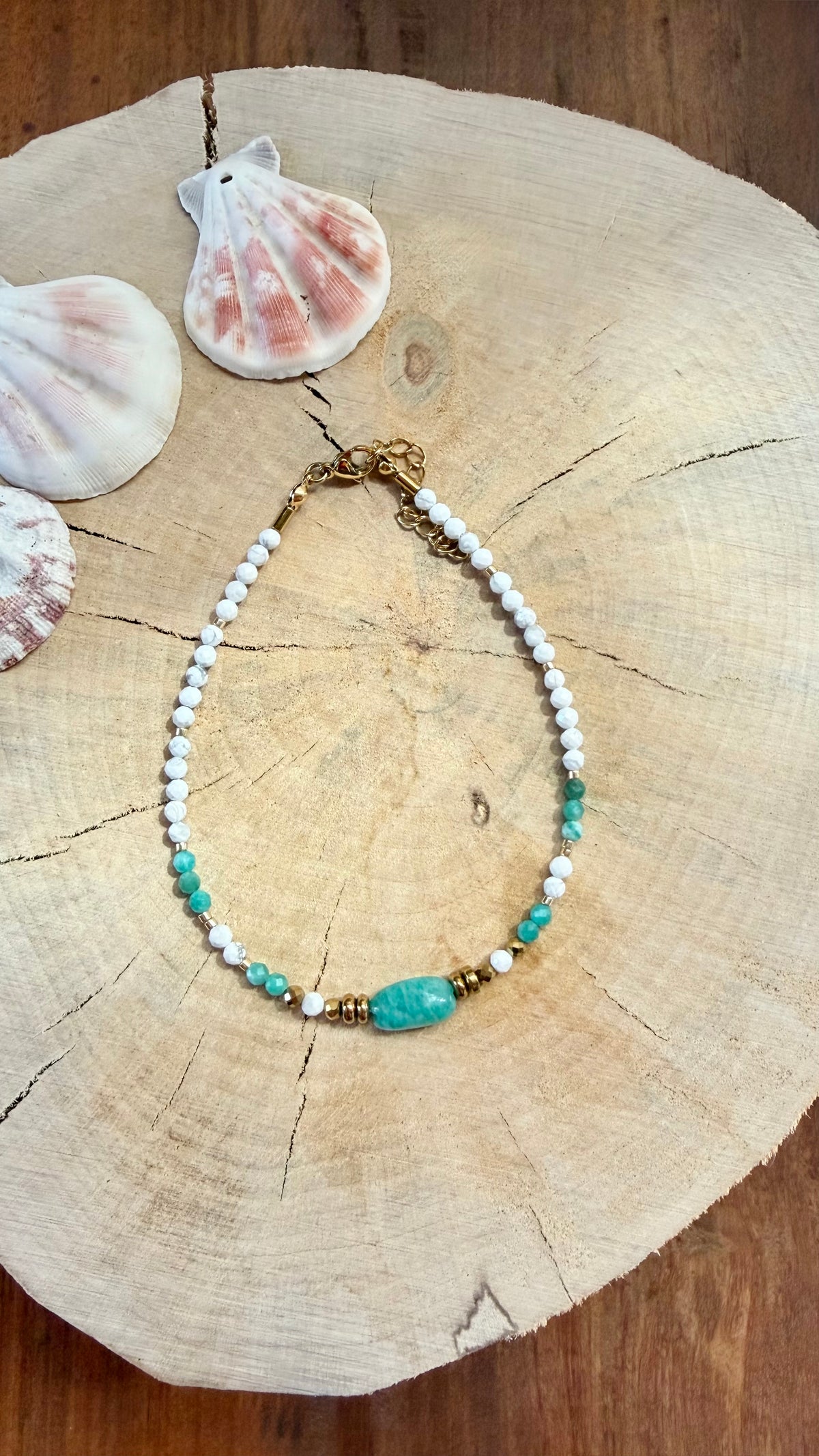 Chaîne de Cheville Amazonite & Howlite