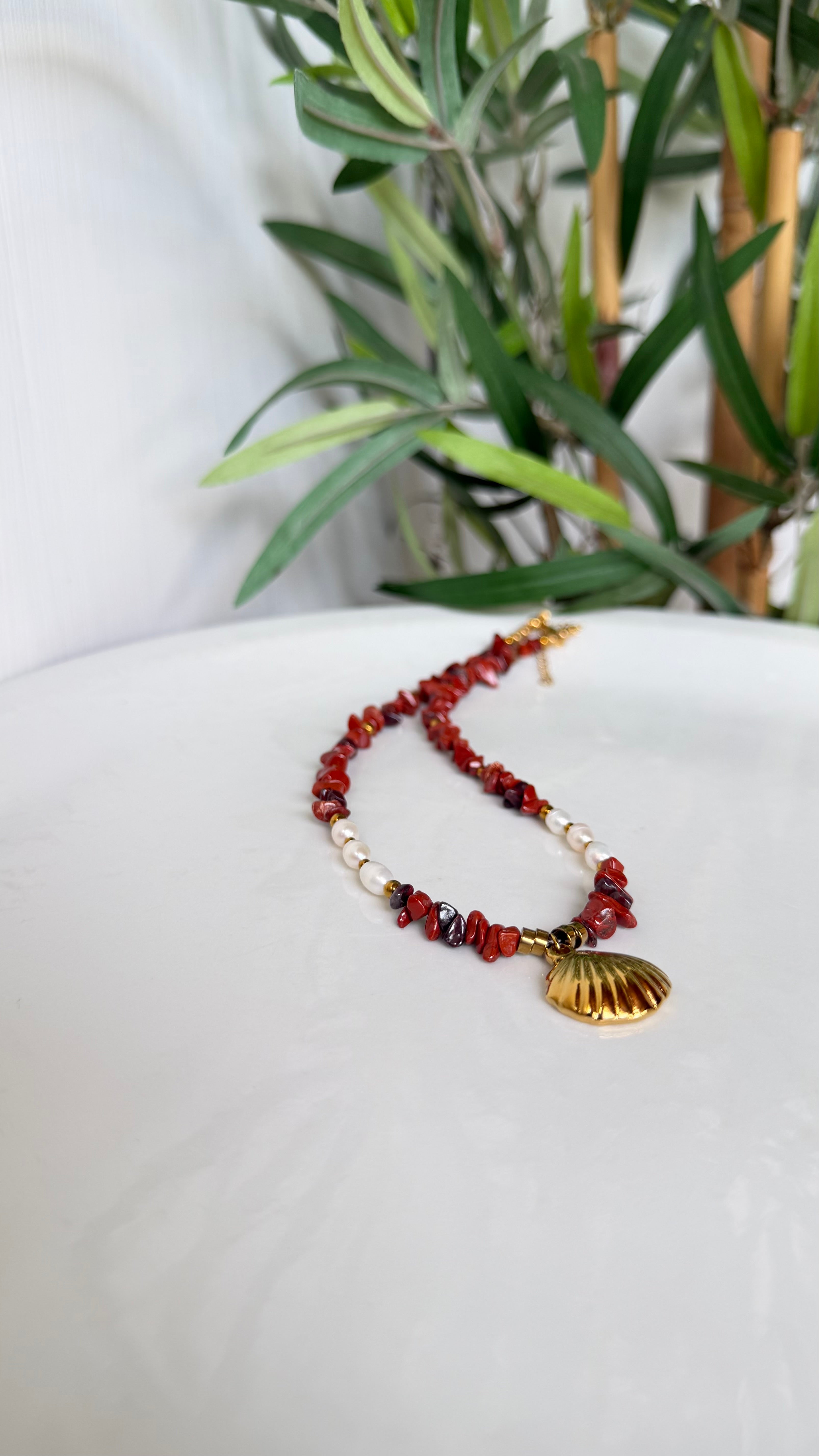 Collier Jaspe Rouge & Perles d’Eau Douce