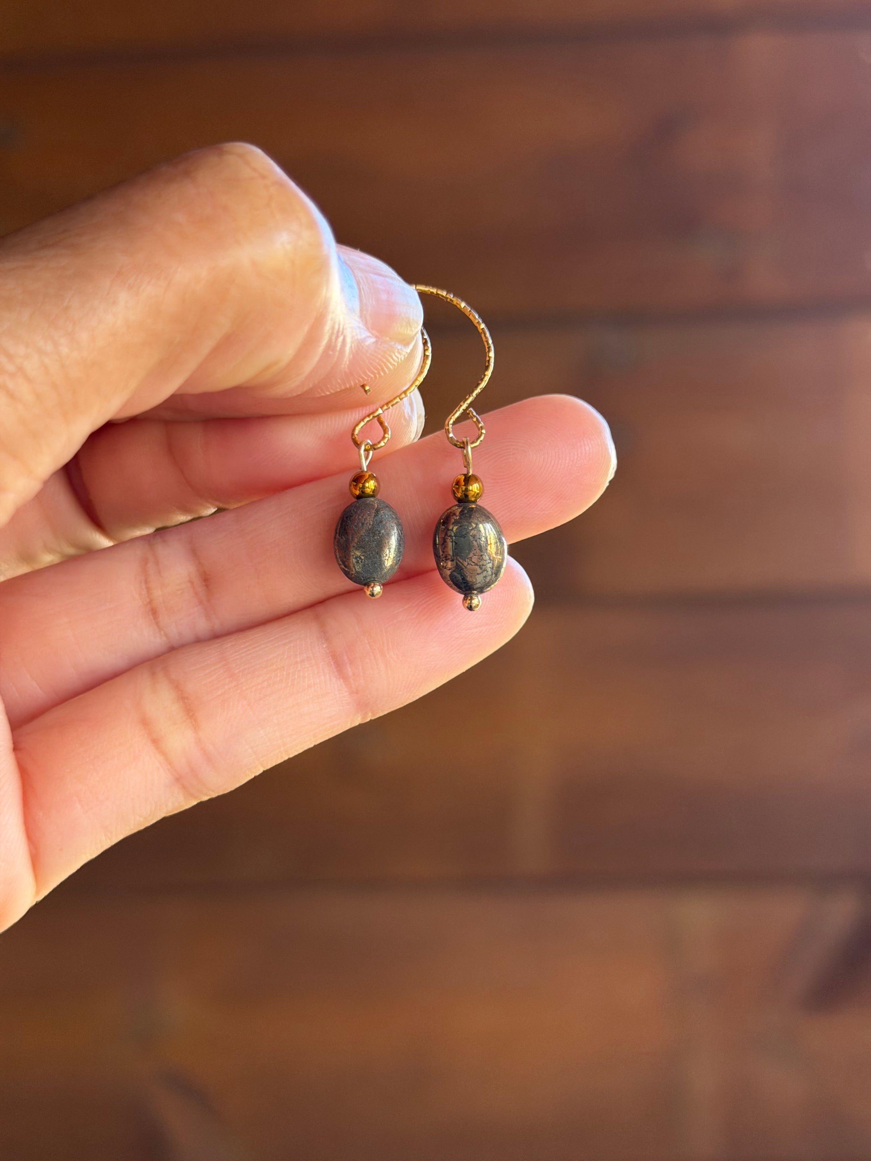 Boucles d’oreilles Pyrite & Hématite Dorée