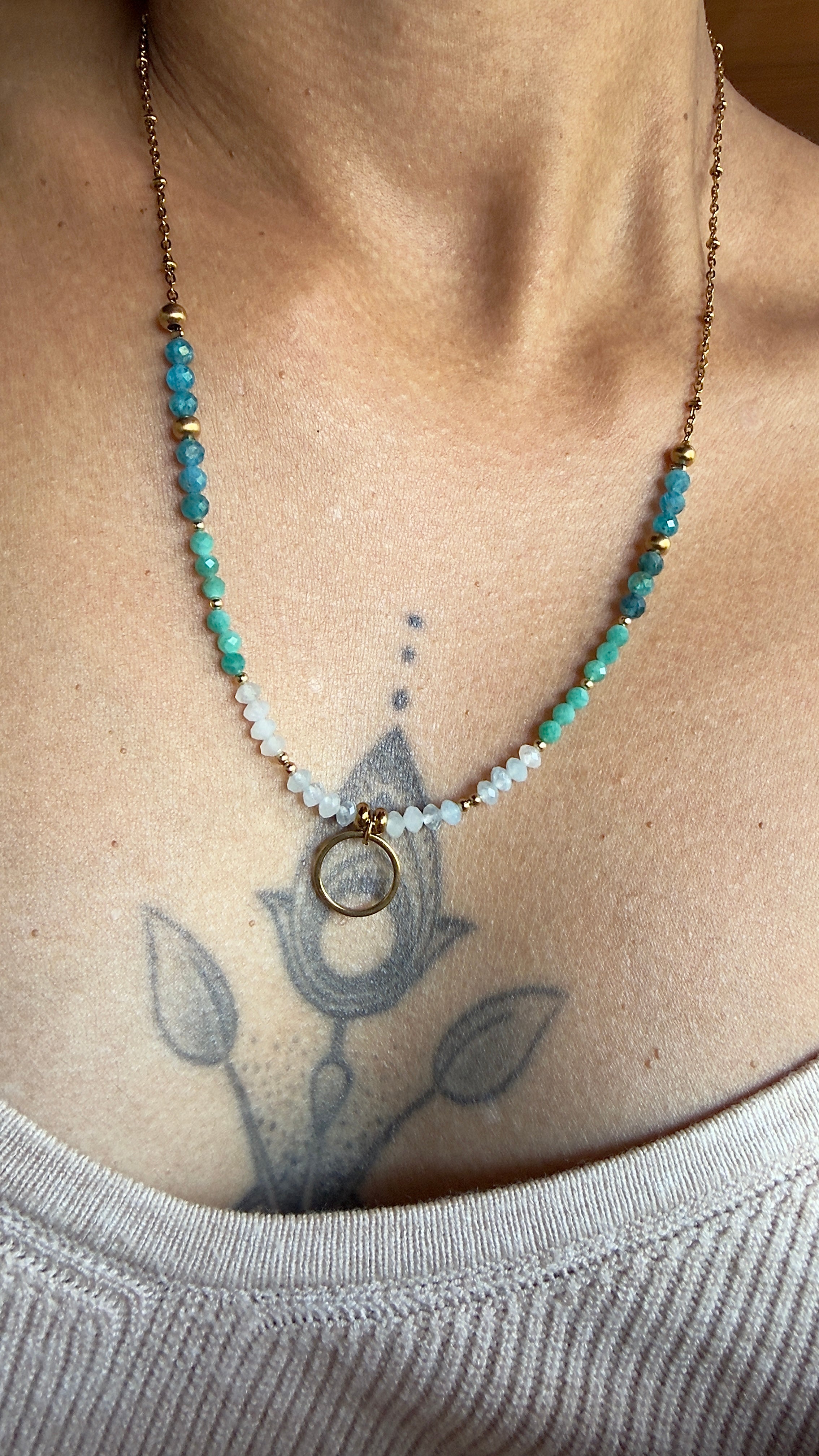Collier Lyra – Apatite bleue, amazonite et aigue-marine