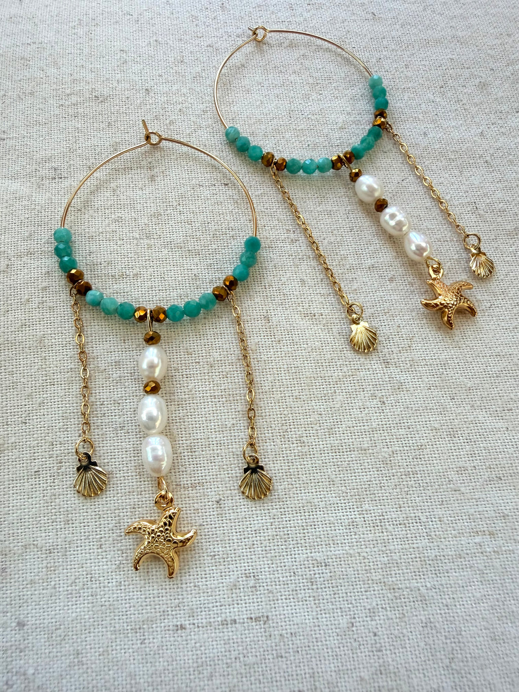 Boucles d’oreilles Caly-Amazonite naturelle, perle d’eau douce et acier inoxydable