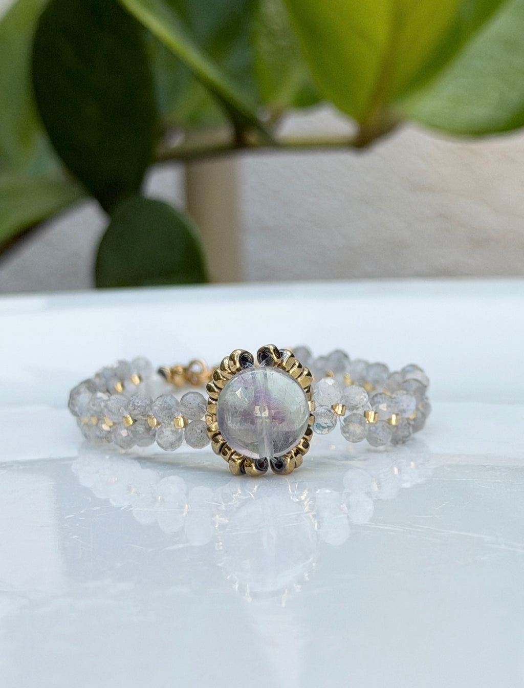 Bracelet Labradorite, Fluorite & Hématite Dorée
