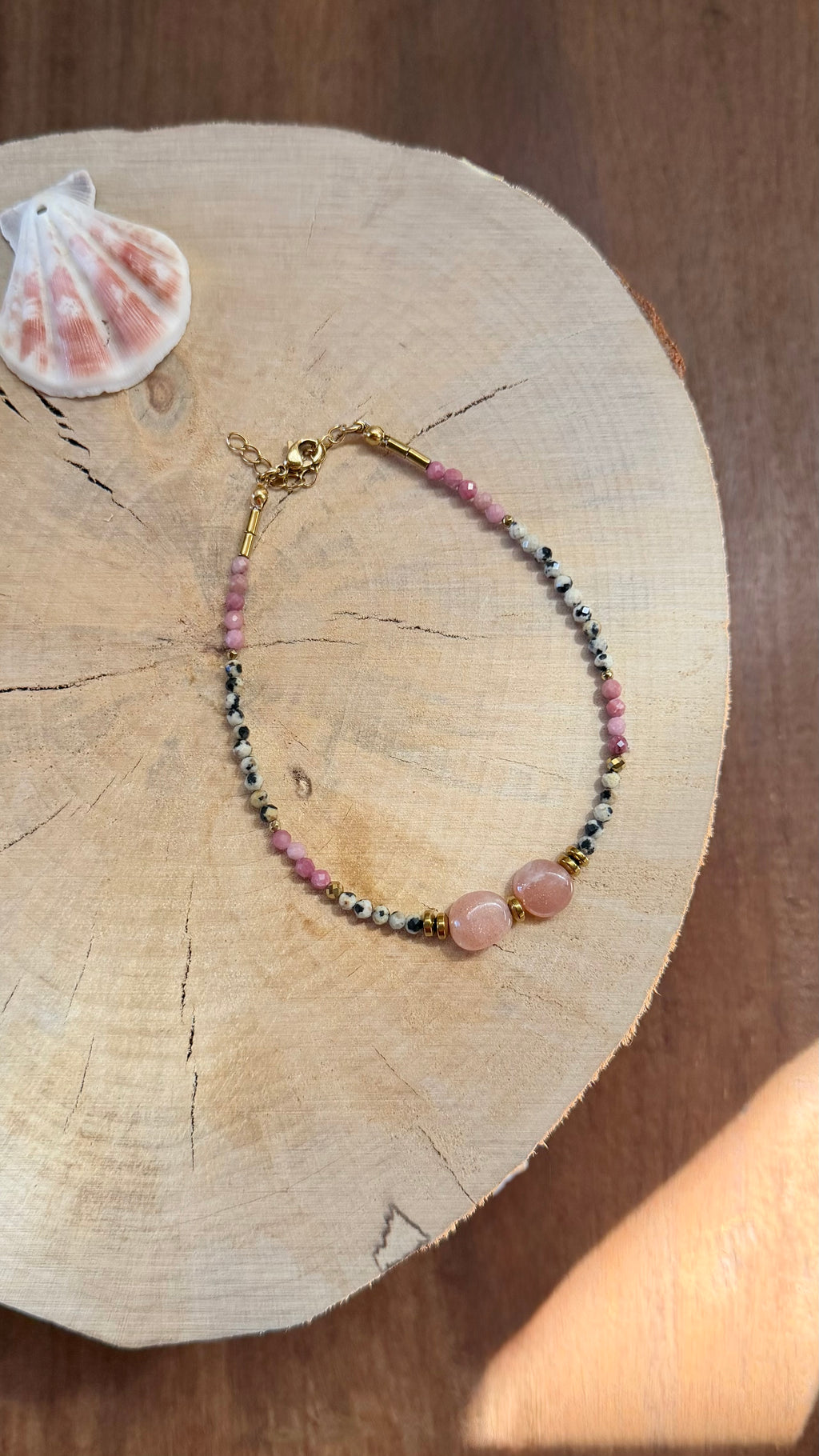 Chaîne de Cheville Pierre de Lune Orange, Rhodonite & Jaspe Dalmatien