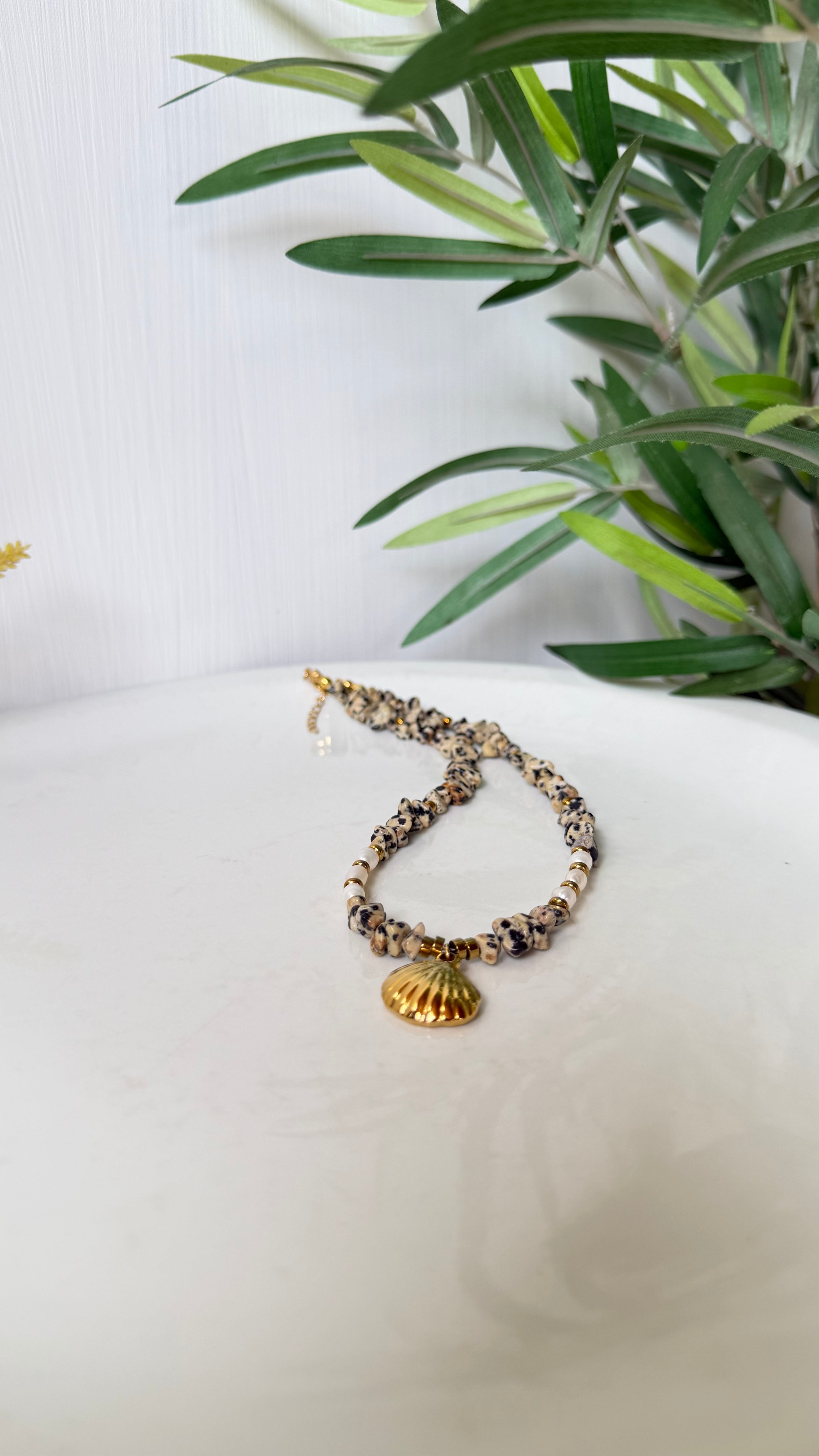 Collier Jaspe Dalmatien & Perles d’Eau Douce