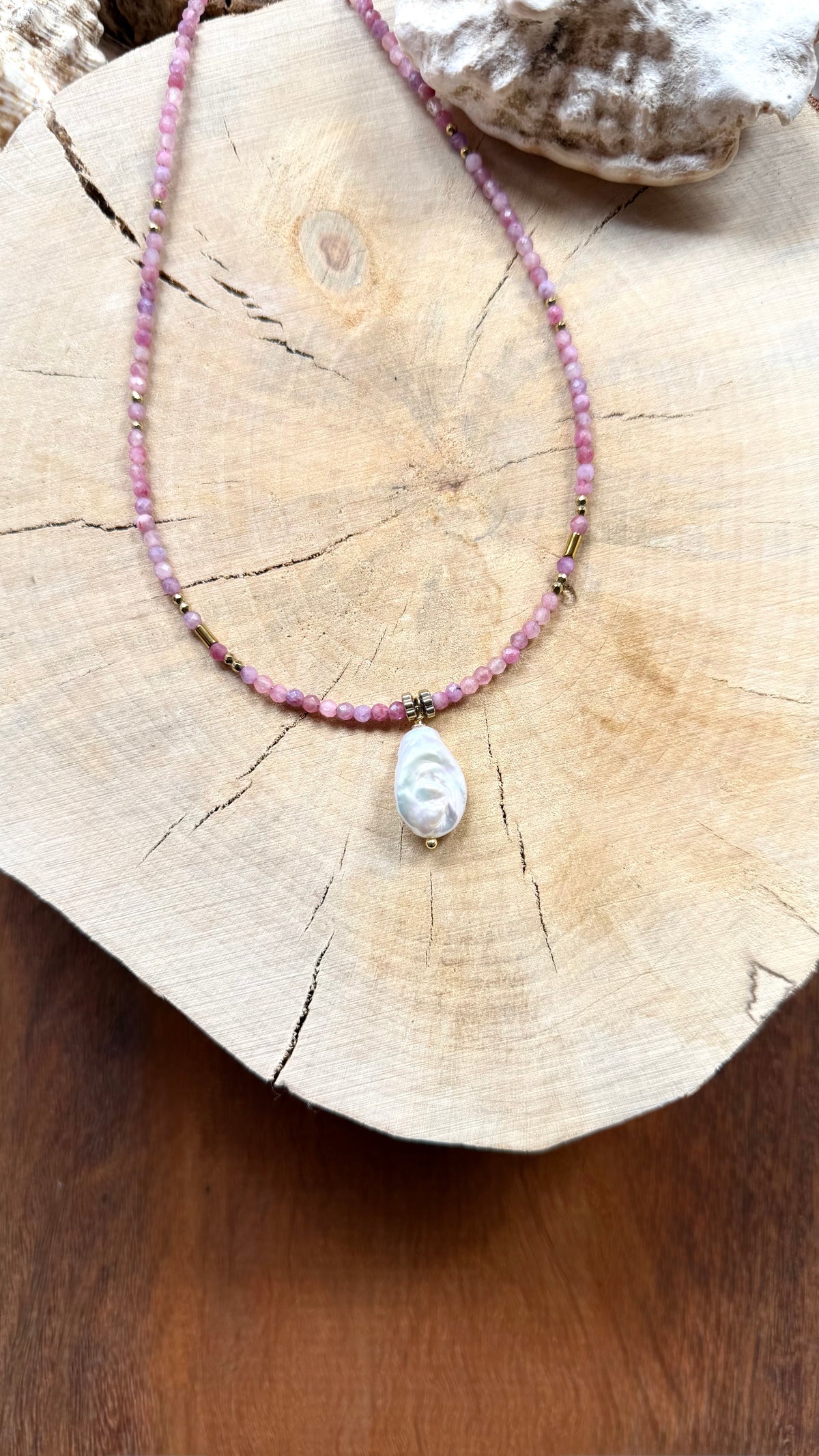 Collier Tourmaline rose & Perle d’eau douce baroque