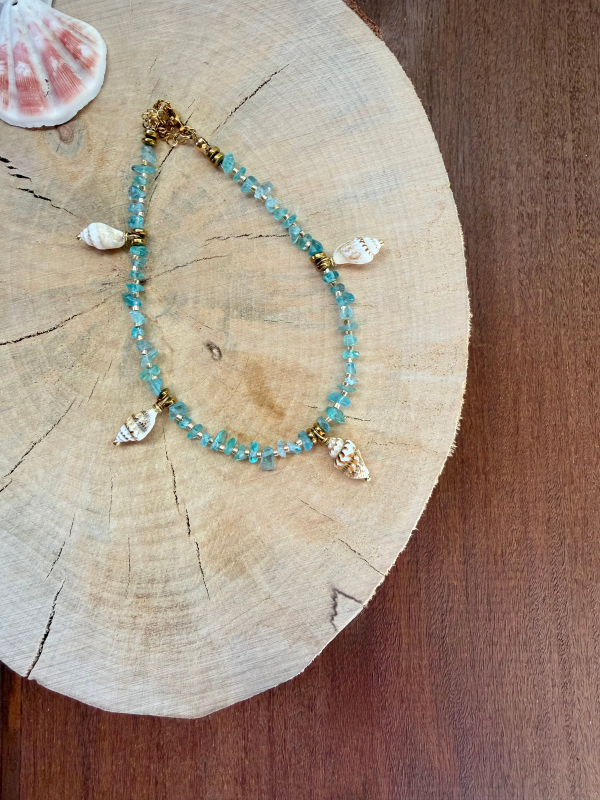 Chaîne de Cheville Apatite Bleue & Coquillages