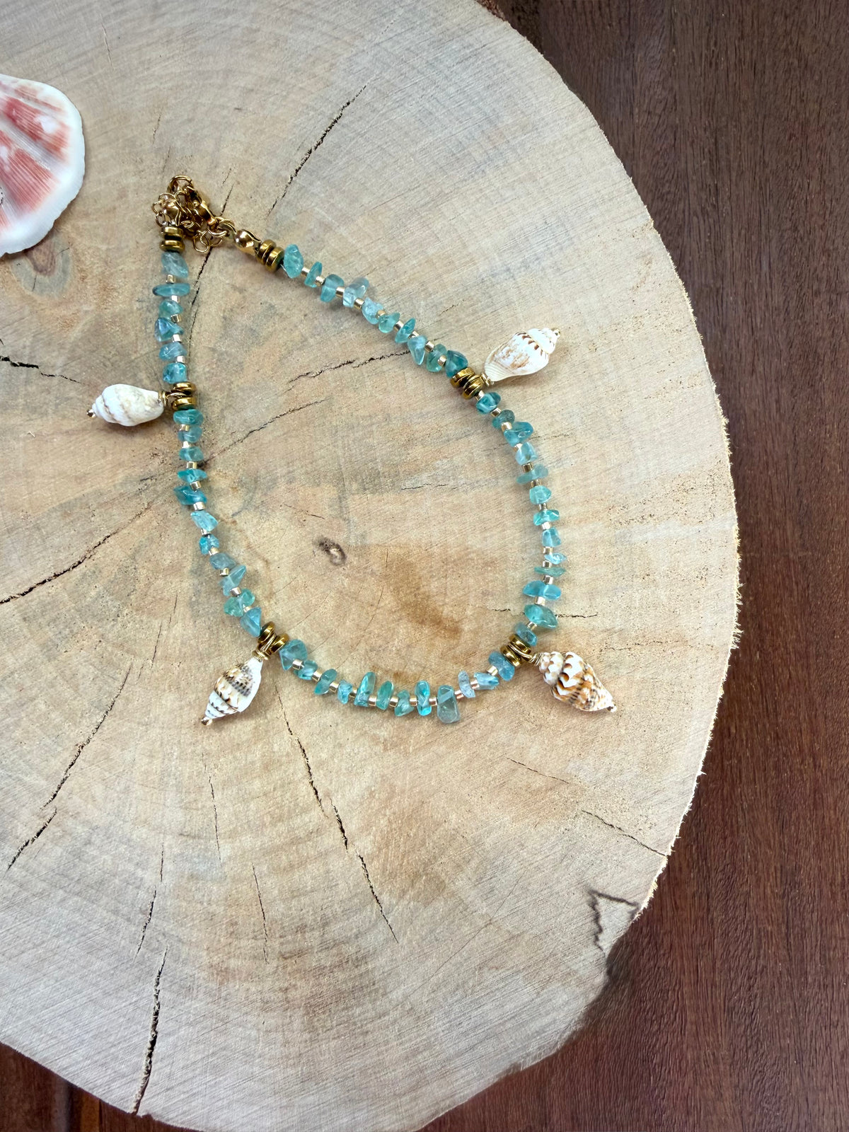 Chaîne de Cheville Apatite Bleue & Coquillages