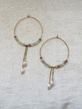 ✨ Boucles d’oreilles Soline – Fluorite naturelle, perle d’eau douce et acier inoxydable