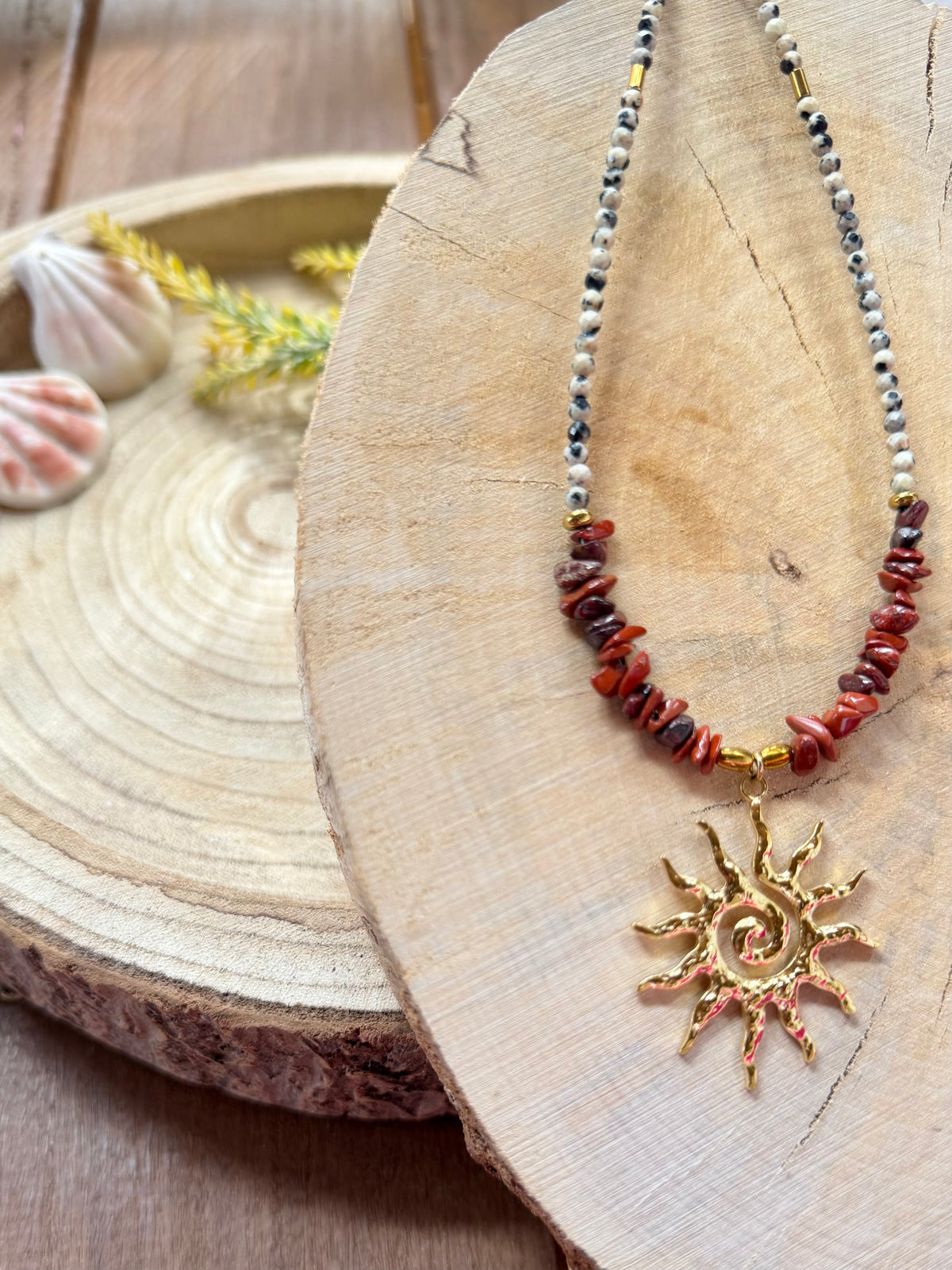 Collier Jaspe Rouge & Jaspe Dalmatien – Soleil