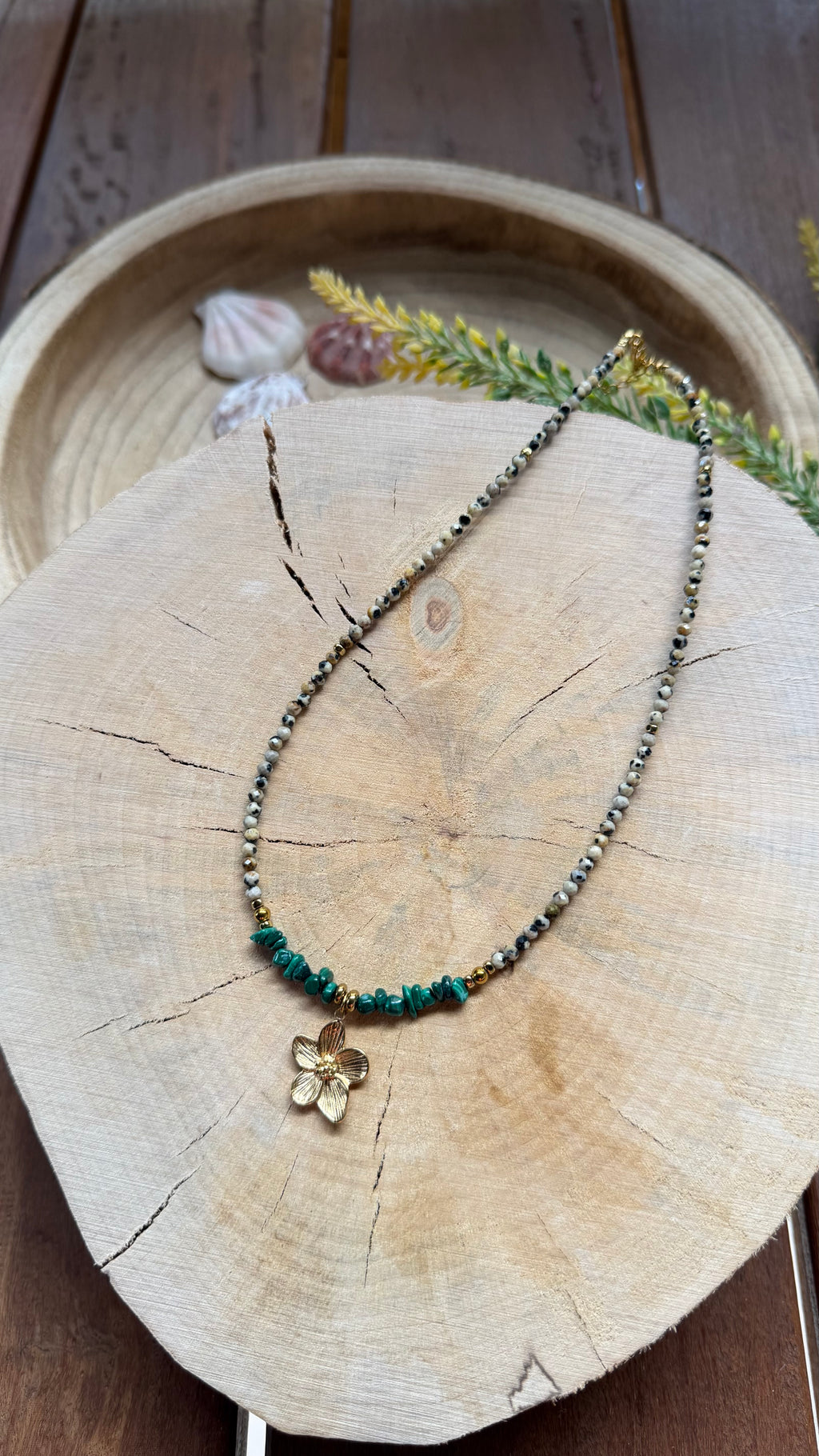 Collier Malachite & Jaspe Dalmatien – Mini Fleur