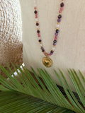 Collier Kalia – Quartz rose, rhodonite, grenat et améthyste