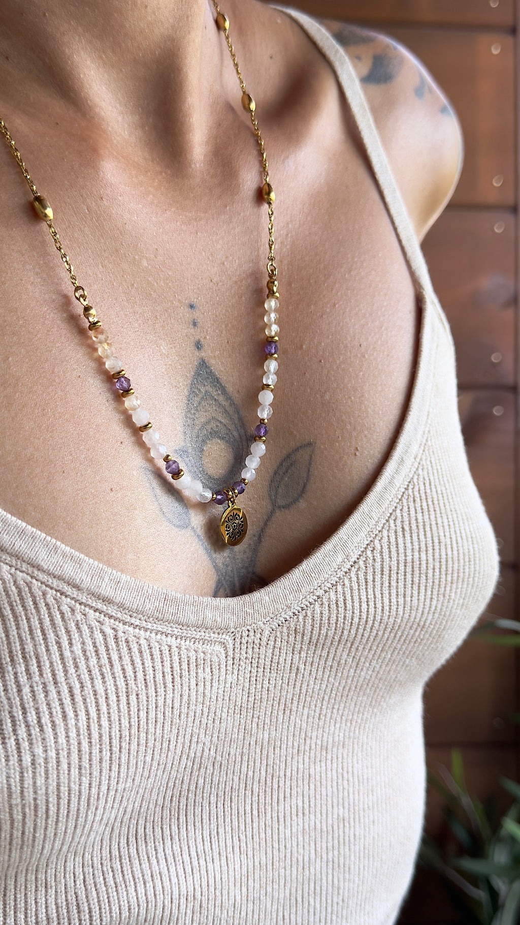Collier Elia – Citrine, quartz rose et améthyste