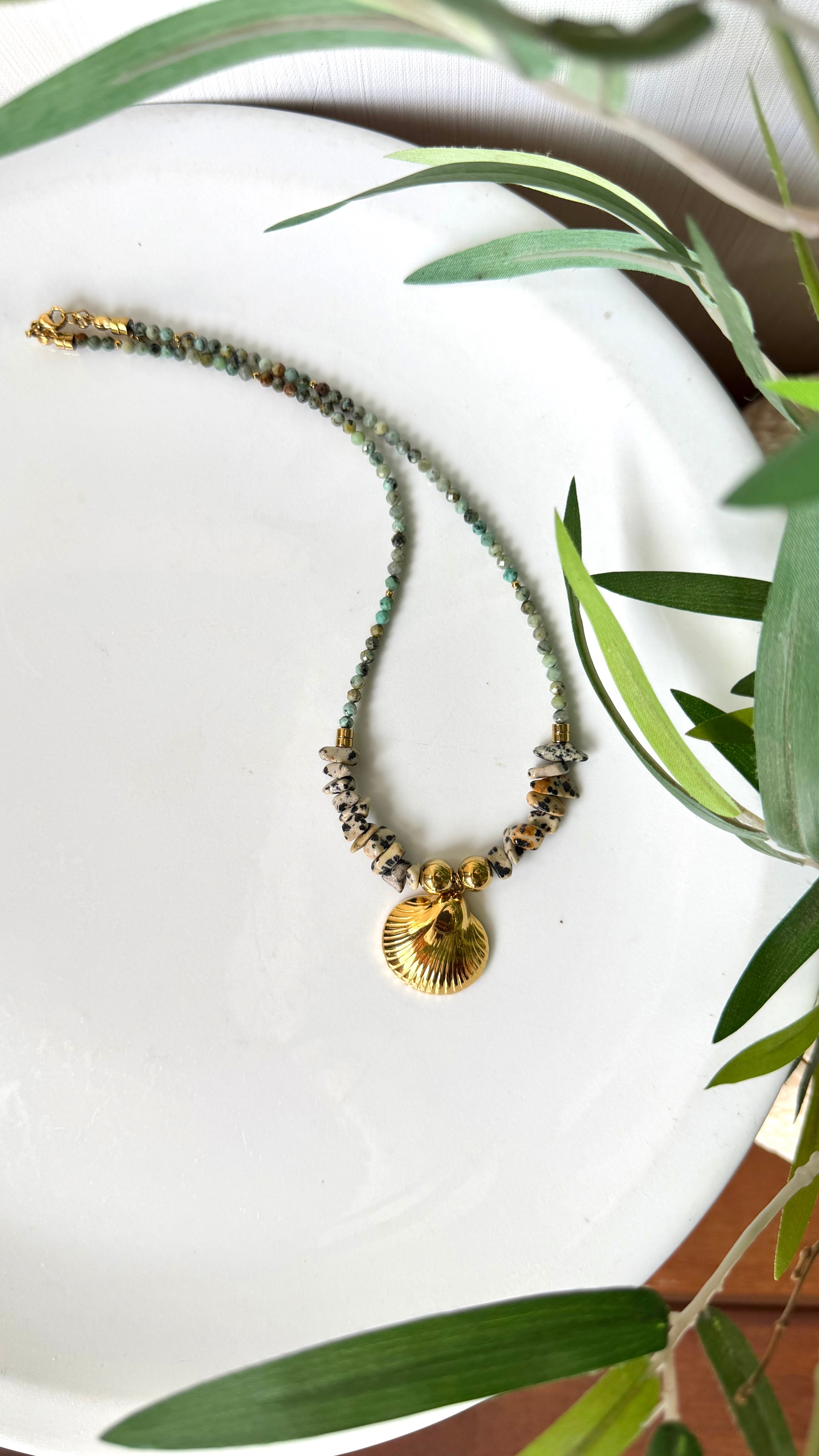 Collier Jaspe Dalmatien & Turquoise Africaine
