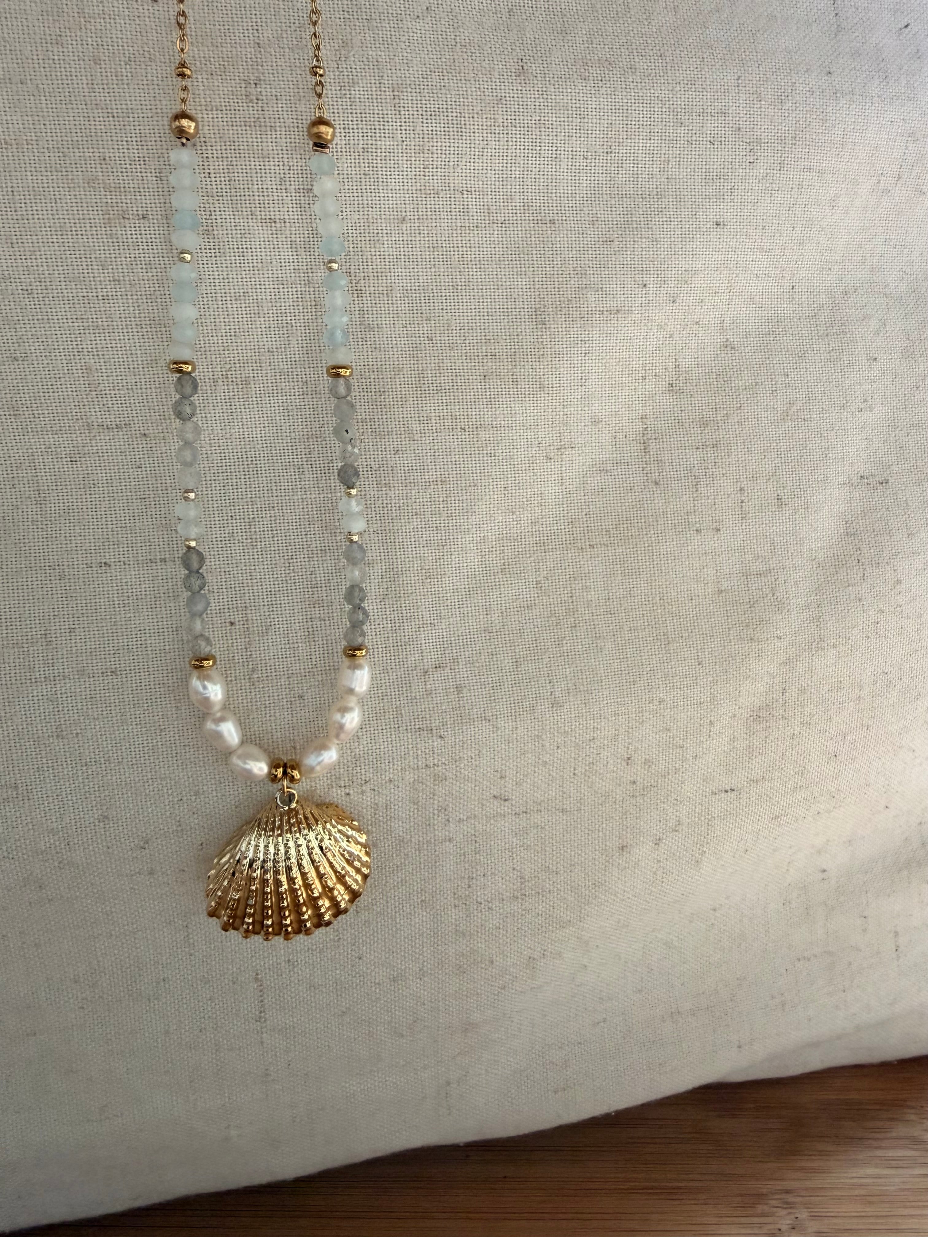 ✨ Collier Azura – Perles d’Eau Douce, Labradorite & Aigue-Marine