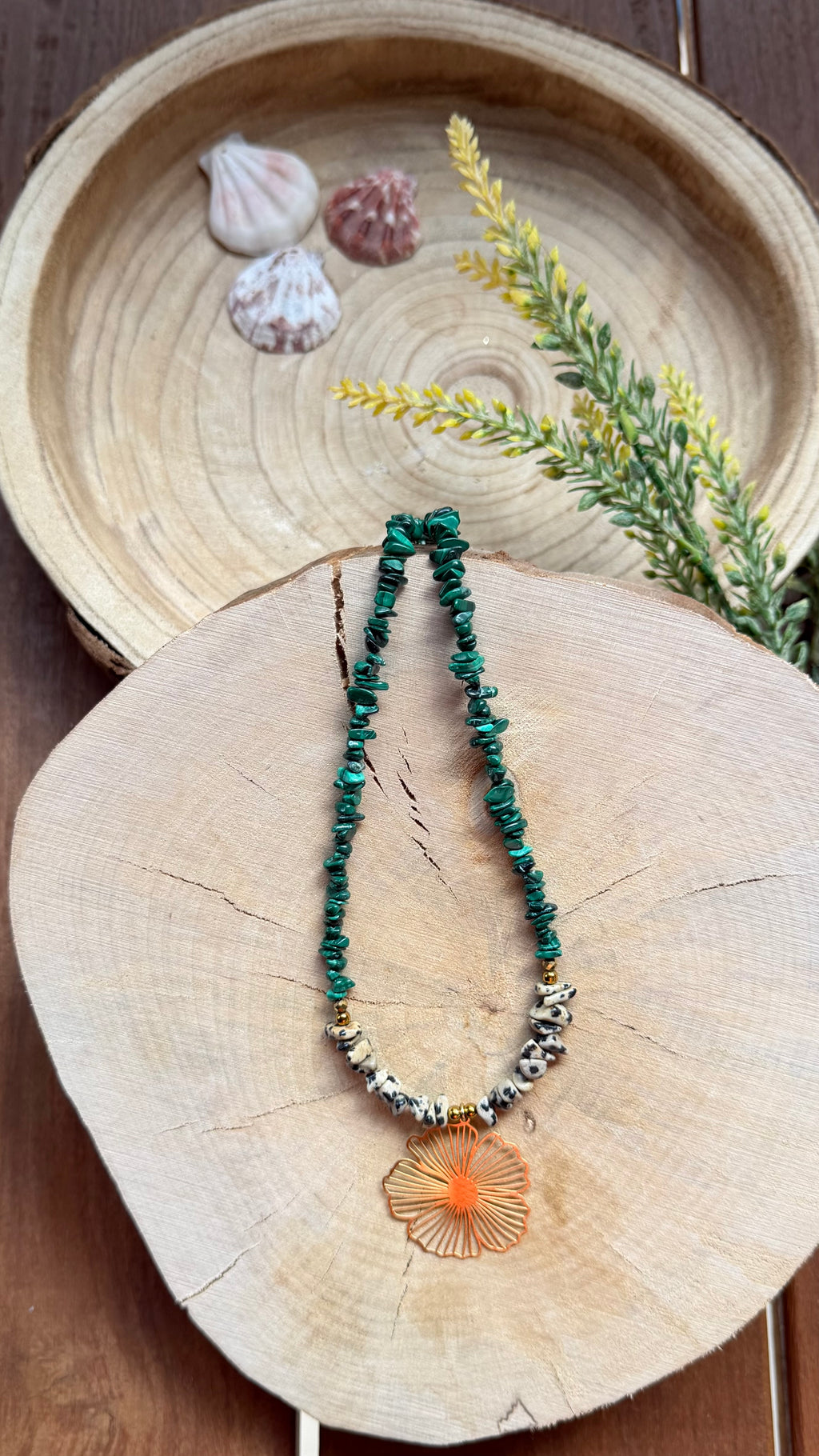 Collier Malachite & Jaspe Dalmatien – Fleur