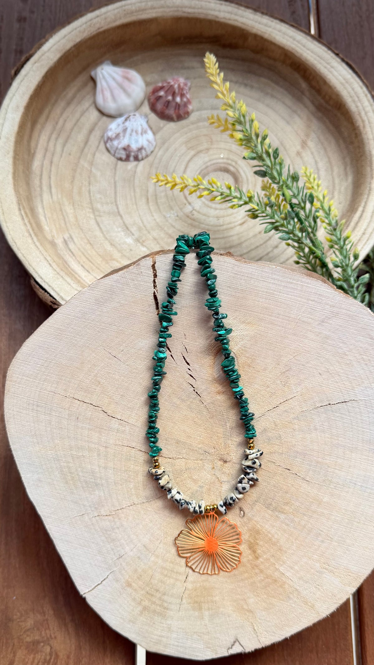 Collier Malachite & Jaspe Dalmatien – Fleur