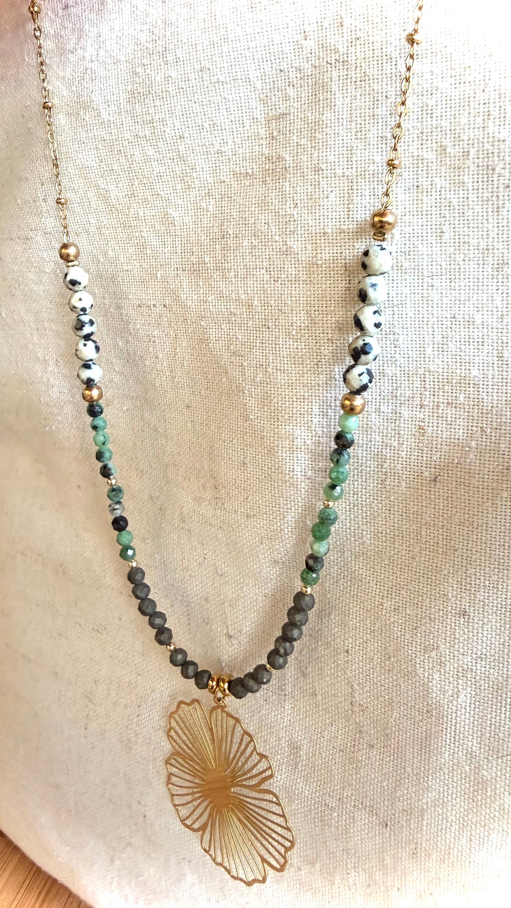 Collier Lyséa - Jaspe Dalmatien - Zoïsite - Pyrite