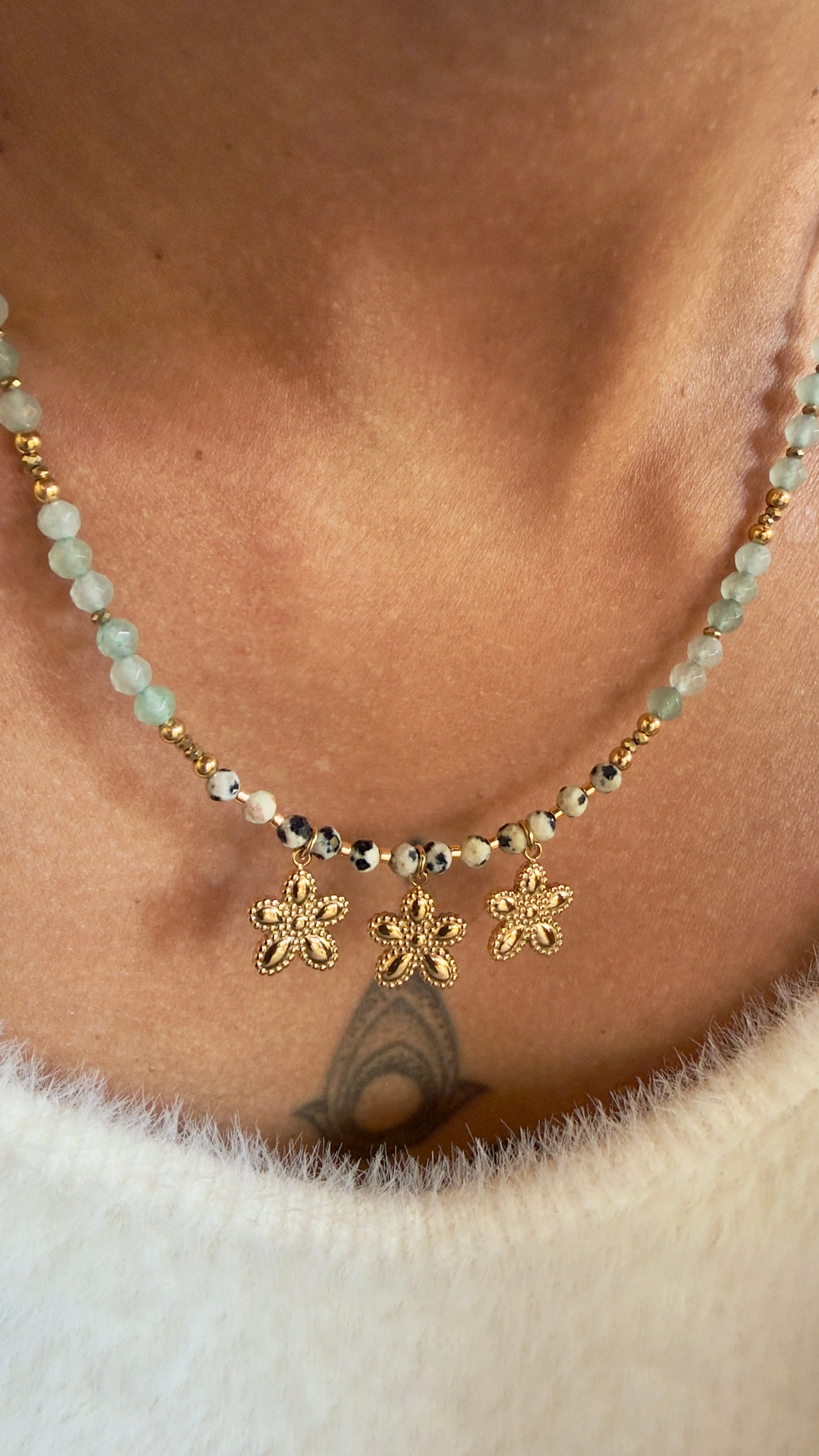 Le collier Elena - Aventurine et jaspe dalmatien