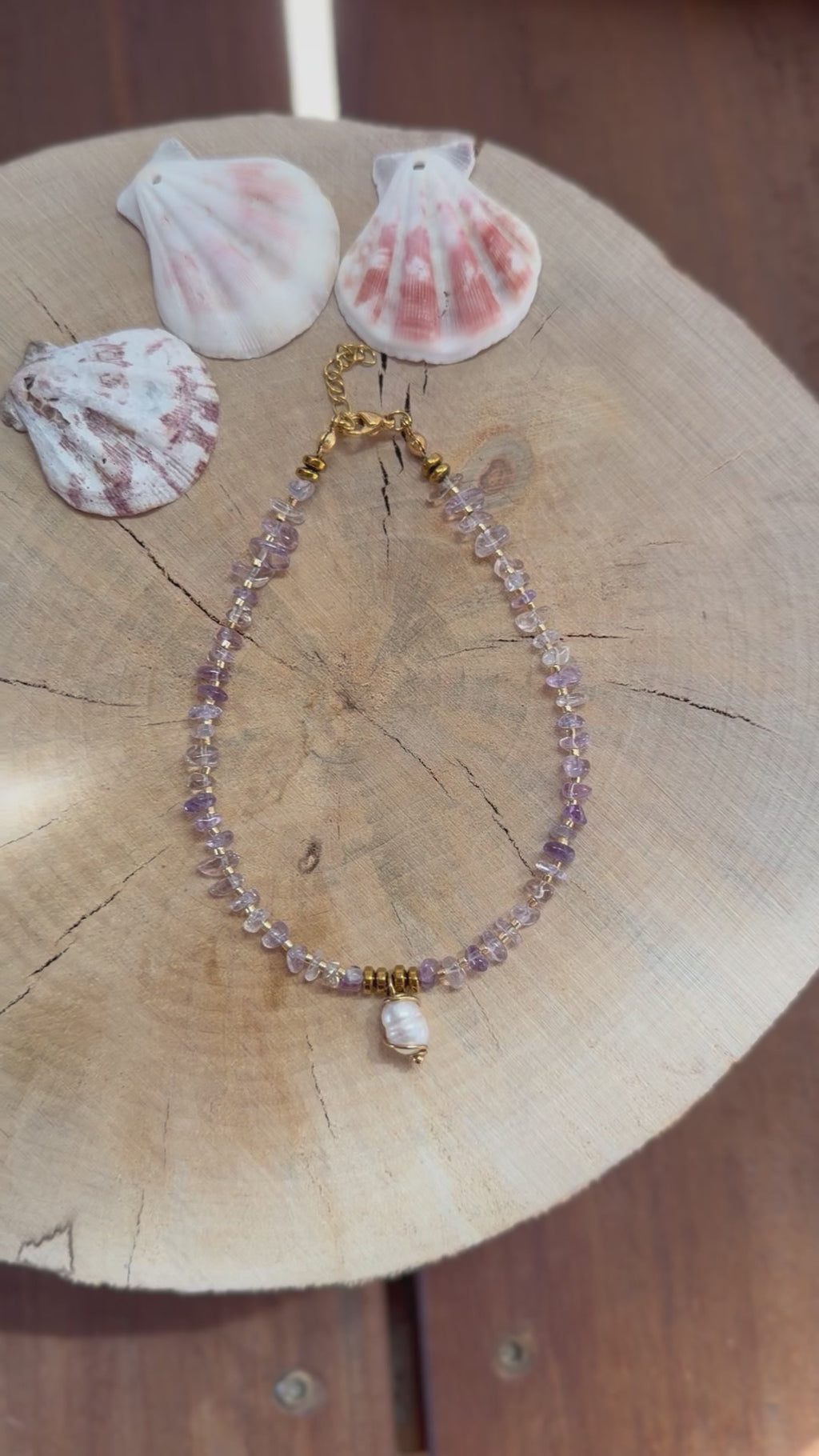 Chaîne de Cheville Améthyste & Perles d’Eau Douce