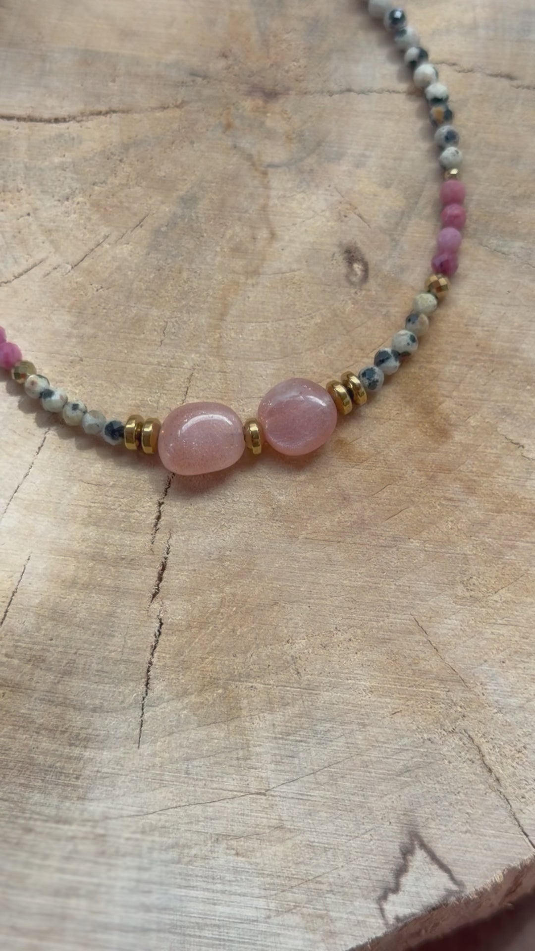 Chaîne de Cheville Pierre de Lune Orange, Rhodonite & Jaspe Dalmatien