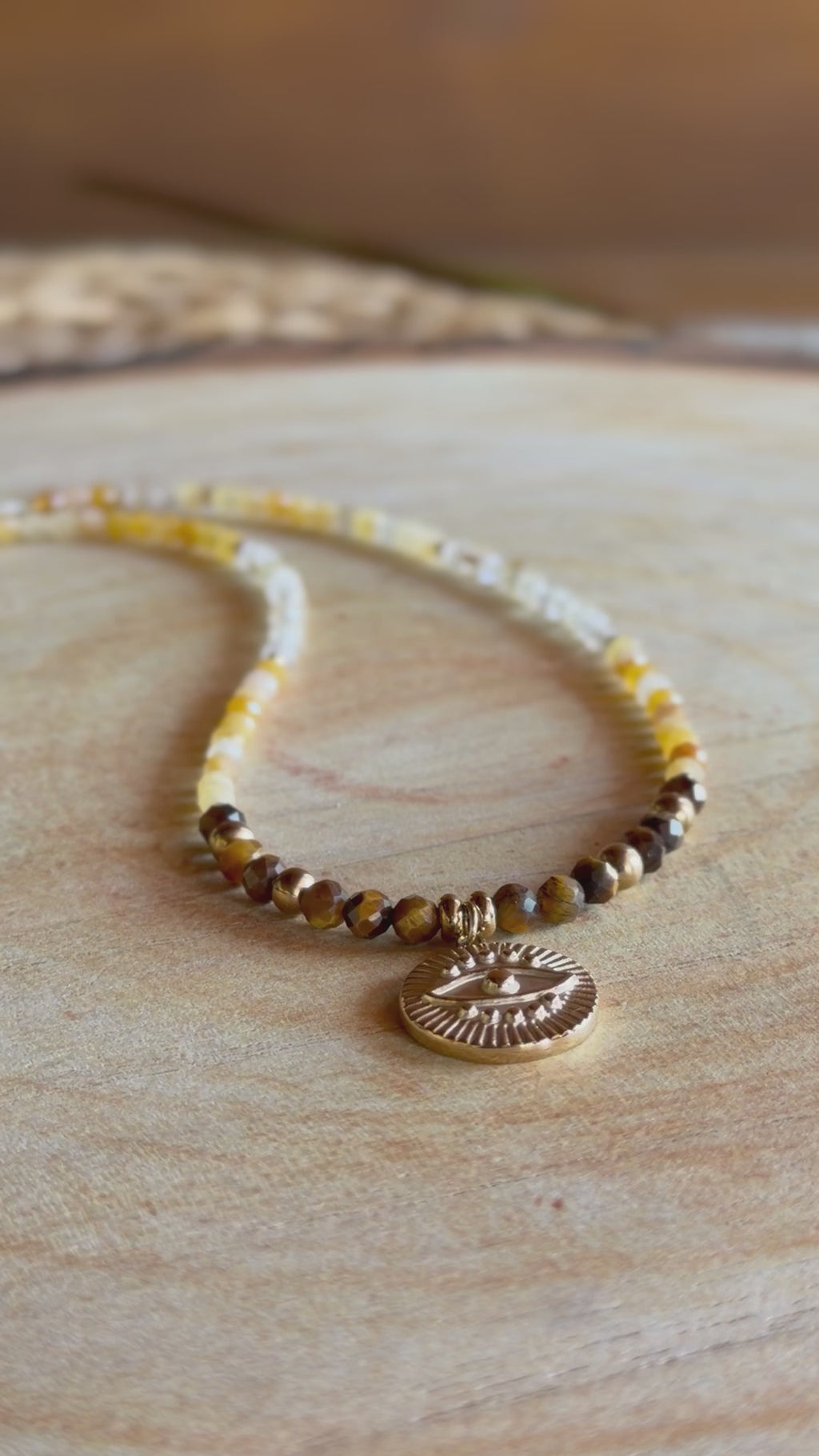 Chaîne de taille talisman – Aventurine jaune, quartz rutile et œil de tigre