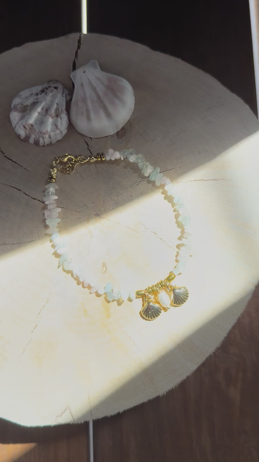 Chaîne de Cheville Morganite, Coquillages & Perle d’Eau Douce