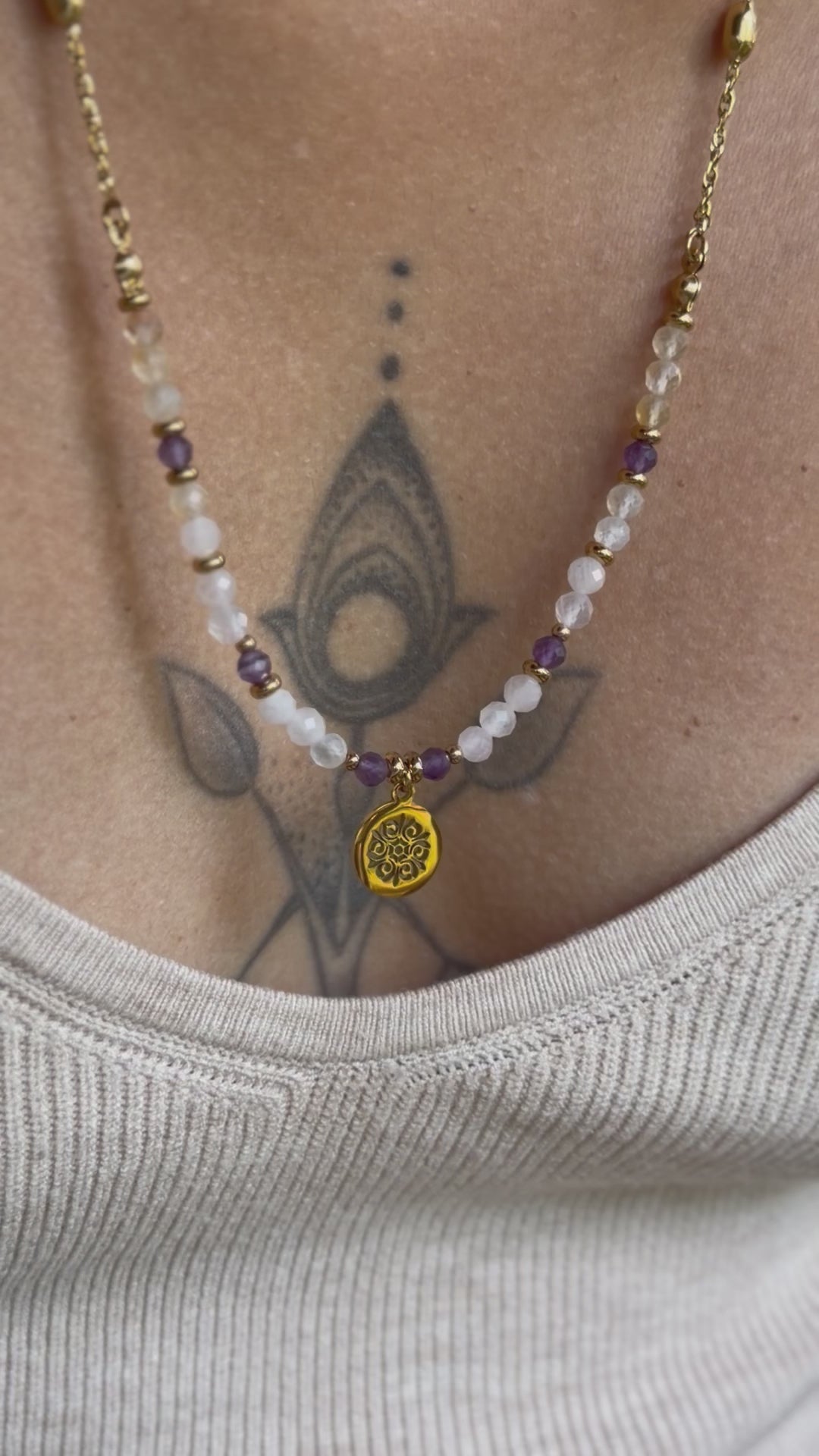 Collier Elia – Citrine, quartz rose et améthyste