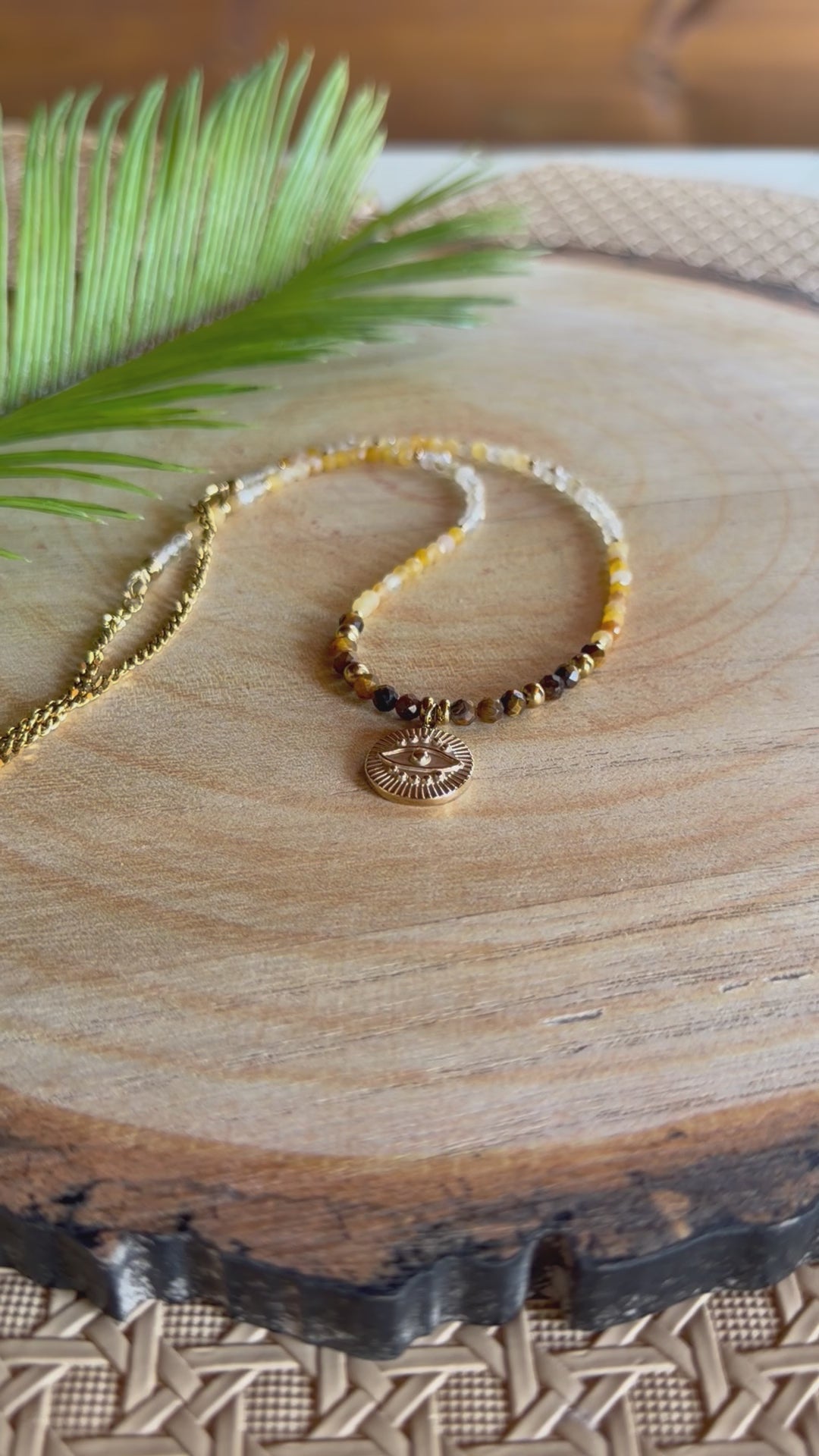 Chaîne de taille talisman – Aventurine jaune, quartz rutile et œil de tigre