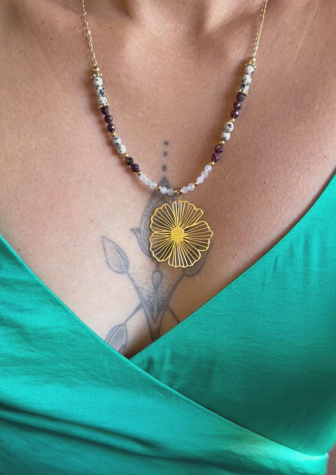 Collier Azélie - Grenat - Jaspe Dalmatien - Quartz Rose