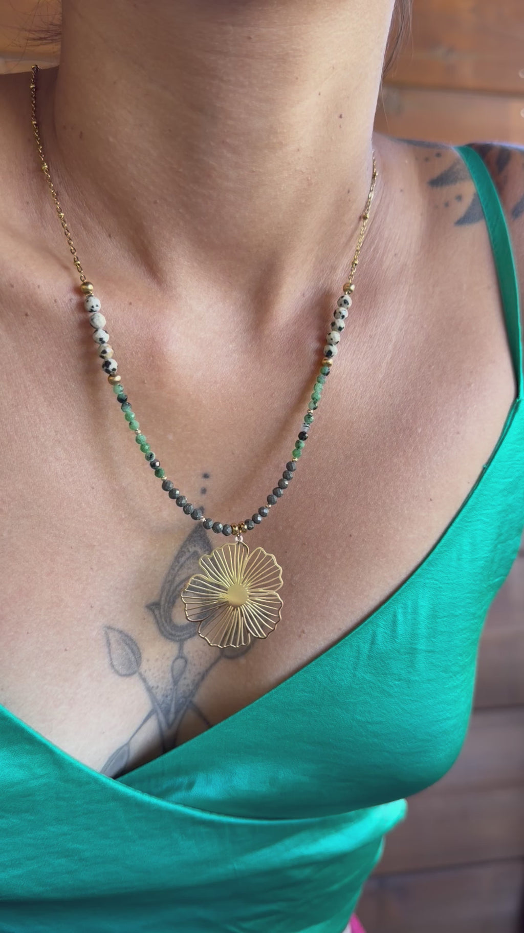Collier Lyséa - Jaspe Dalmatien - Zoïsite - Pyrite