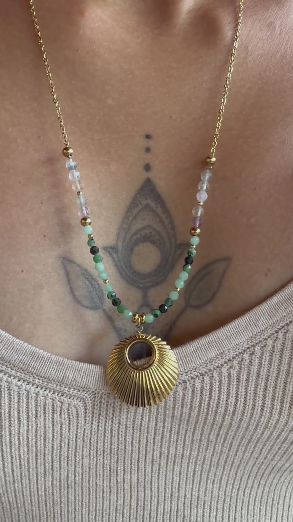 Collier Luma – Zoïsite, jade et fluorine
