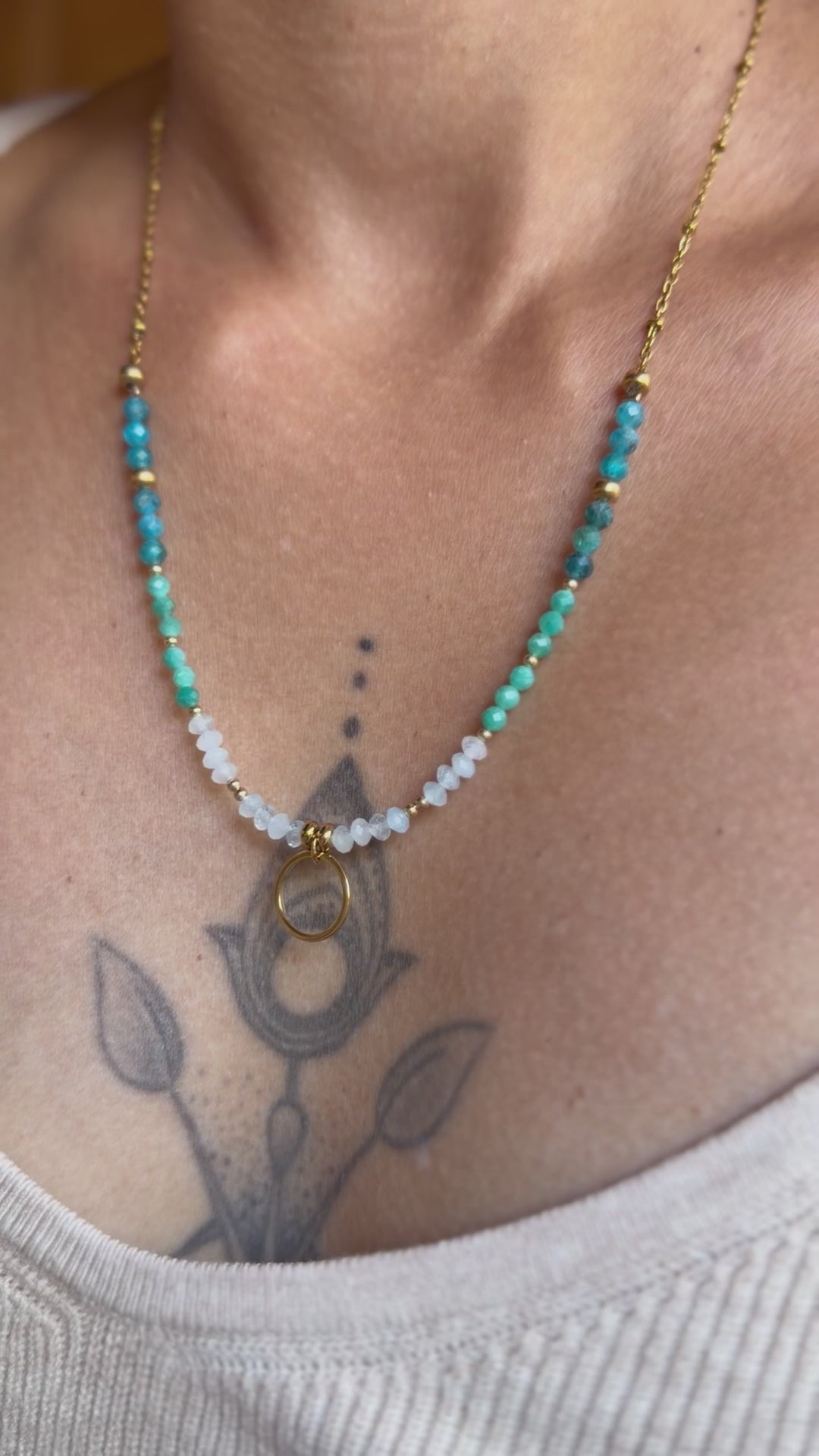 Collier Lyra – Apatite bleue, amazonite et aigue-marine