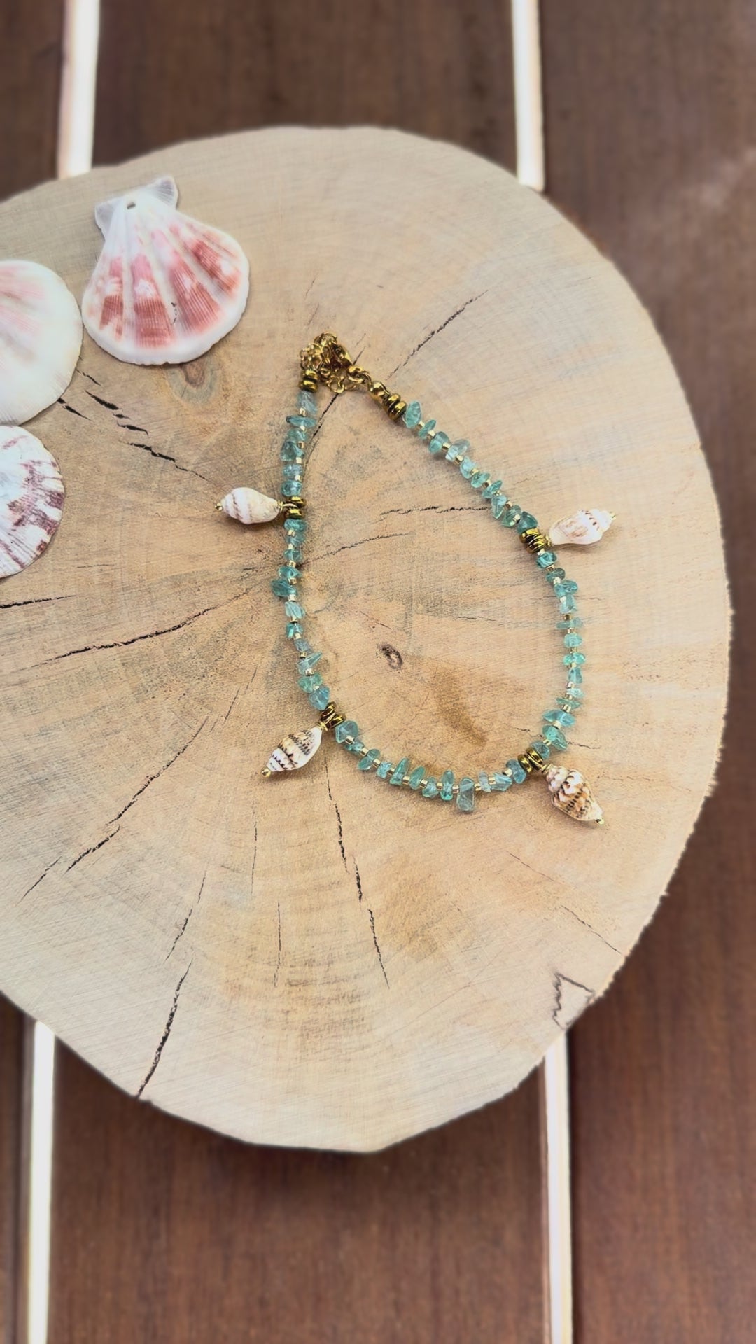 Chaîne de Cheville Apatite Bleue & Coquillages