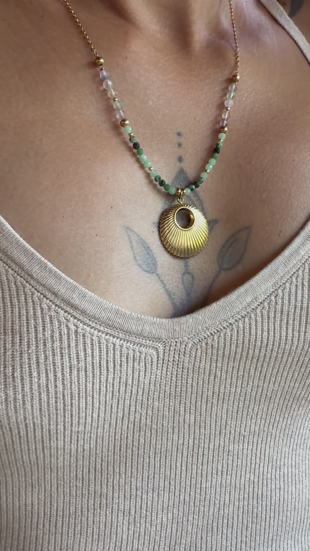 Collier Luma – Zoïsite, jade et fluorine