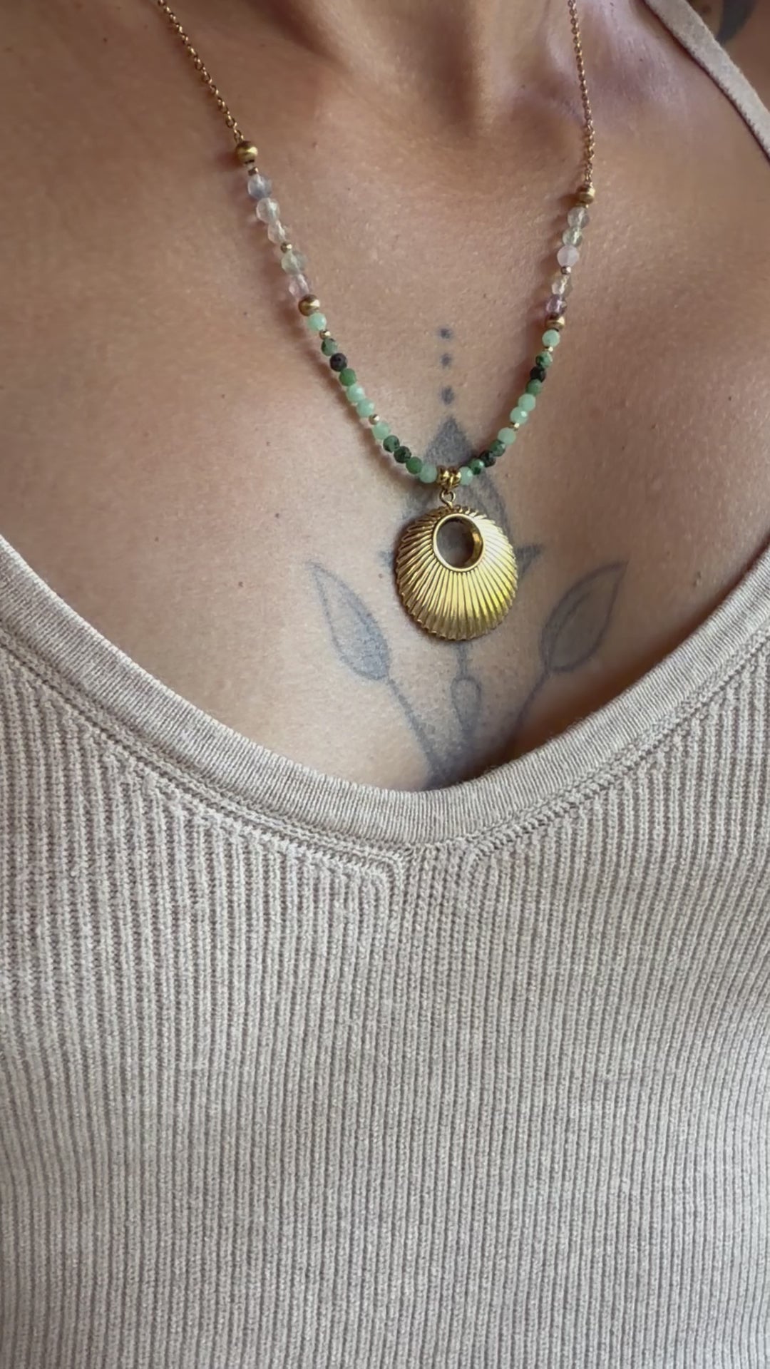 Collier Luma – Zoïsite, jade et fluorine