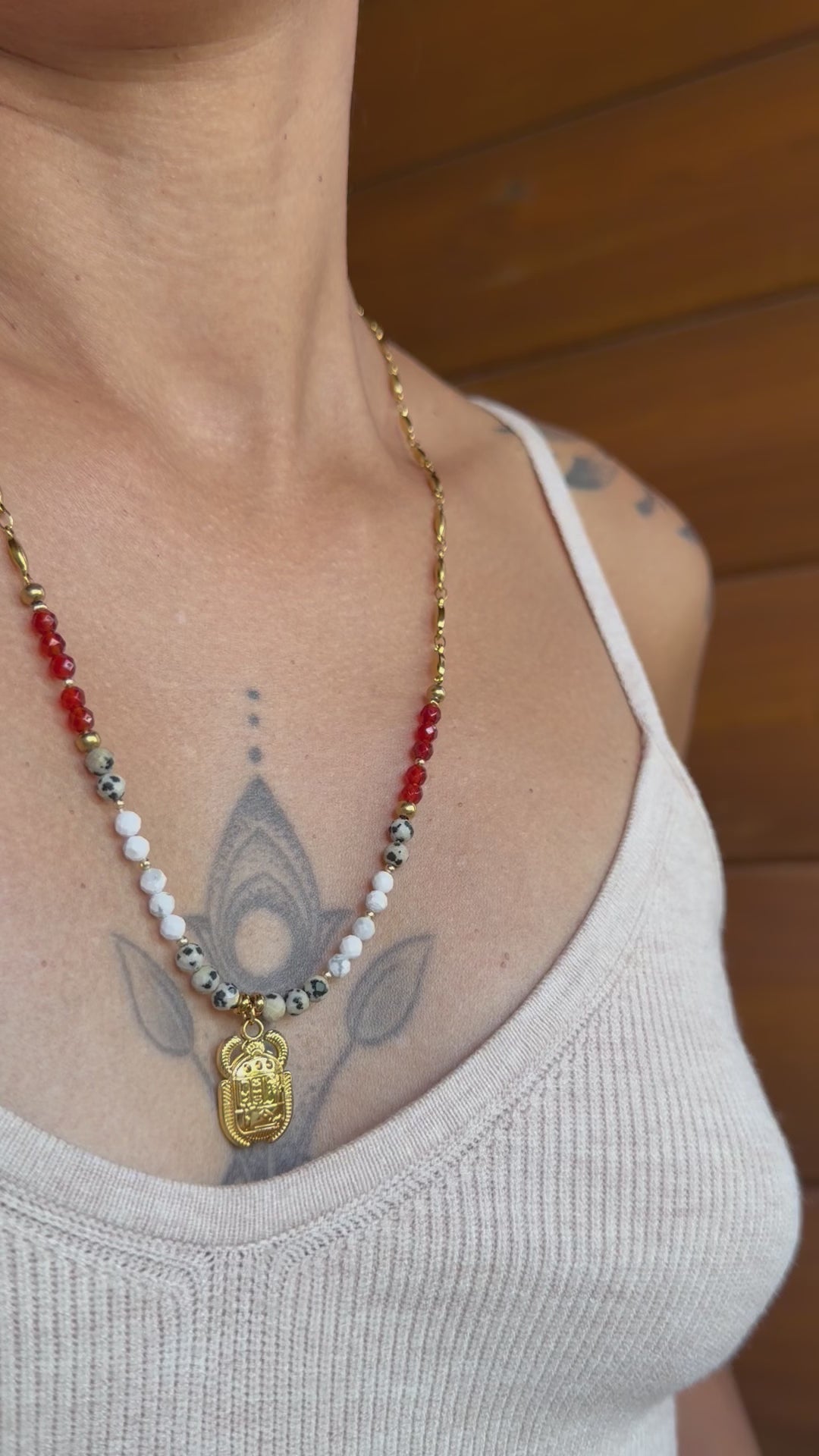 Collier Sora – Cornaline, jaspe dalmatien et howlite