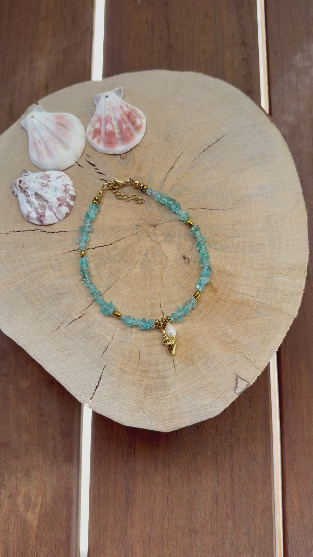 Chaîne de Cheville Apatite Bleue & Perles d’Eau Douce