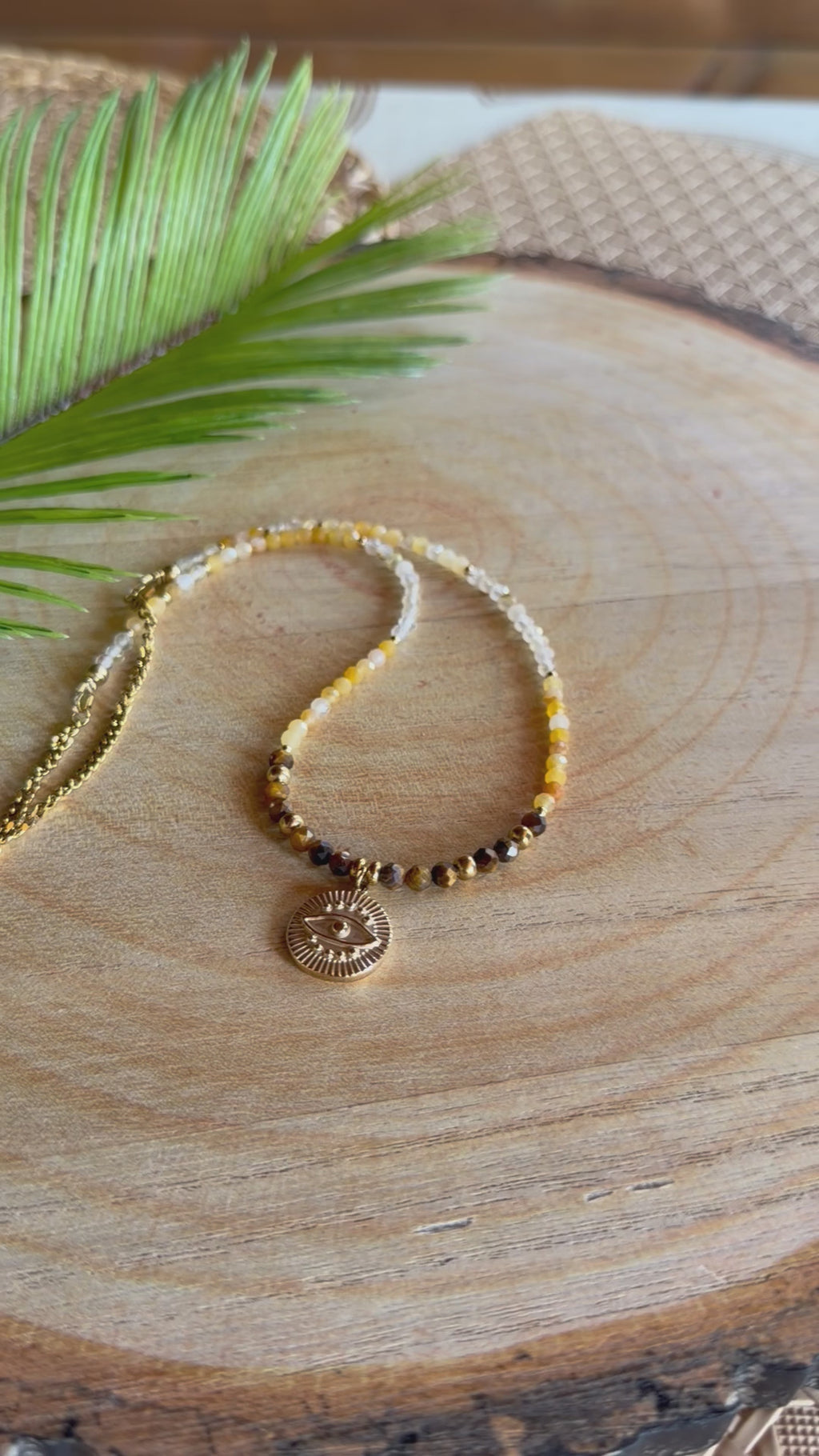 Chaîne de taille talisman – Aventurine jaune, quartz rutile et œil de tigre