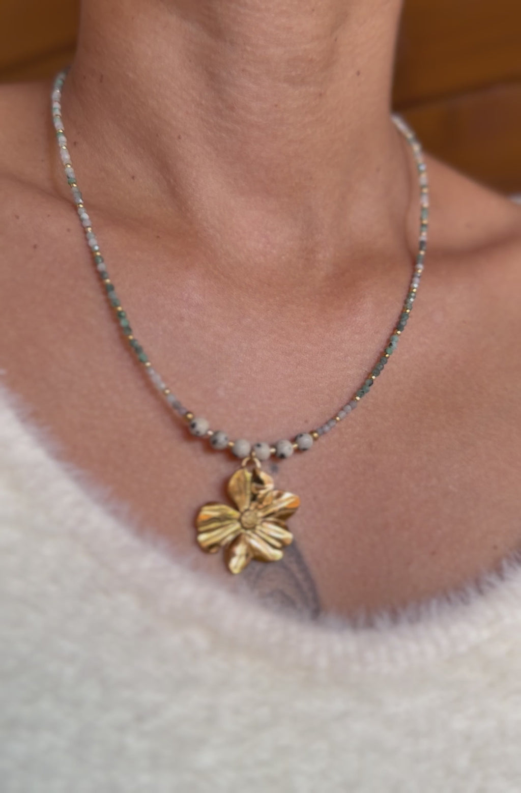 Collier Ornella - Émeraude et jaspe dalmatien