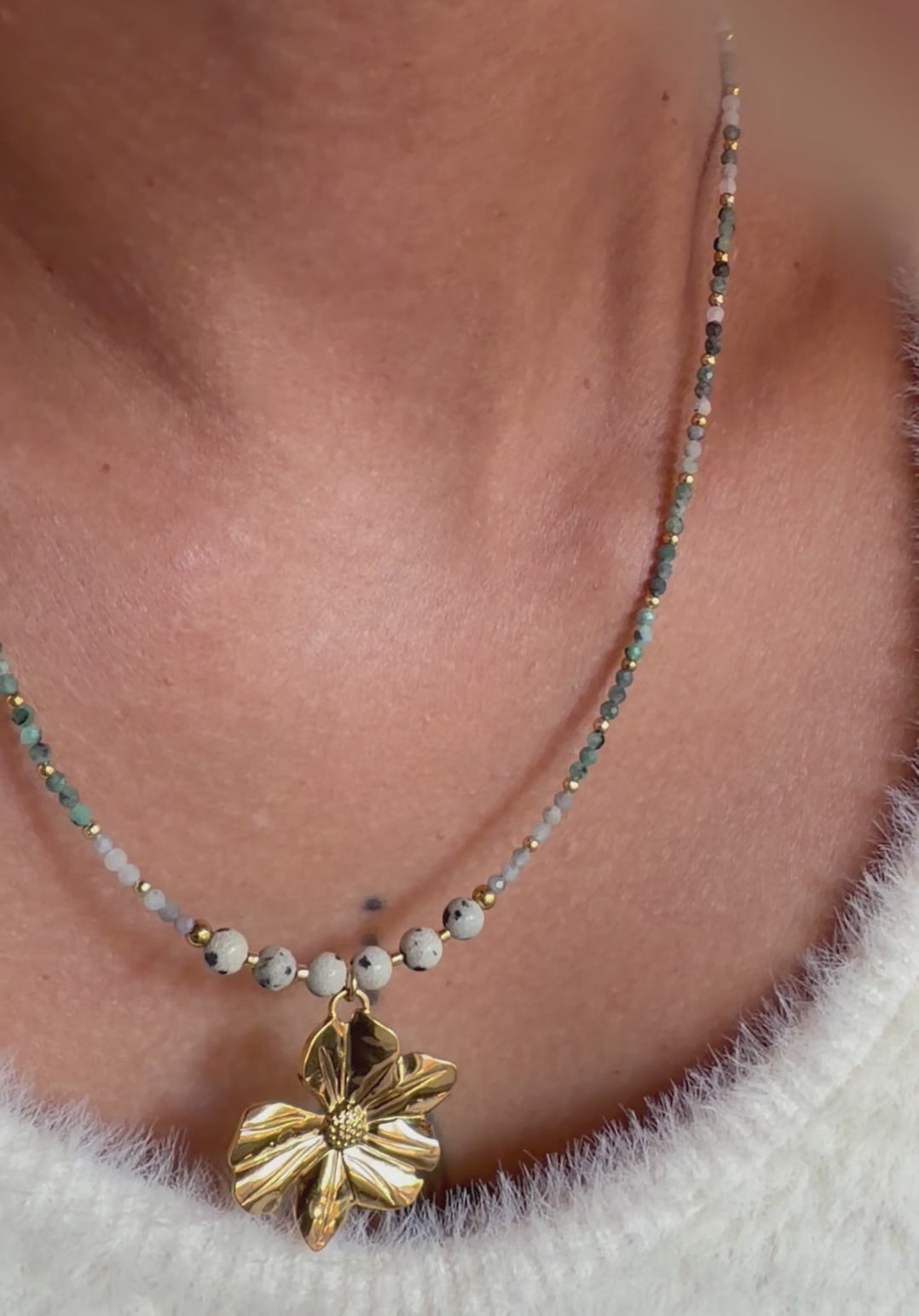 Collier Ornella - Émeraude et jaspe dalmatien