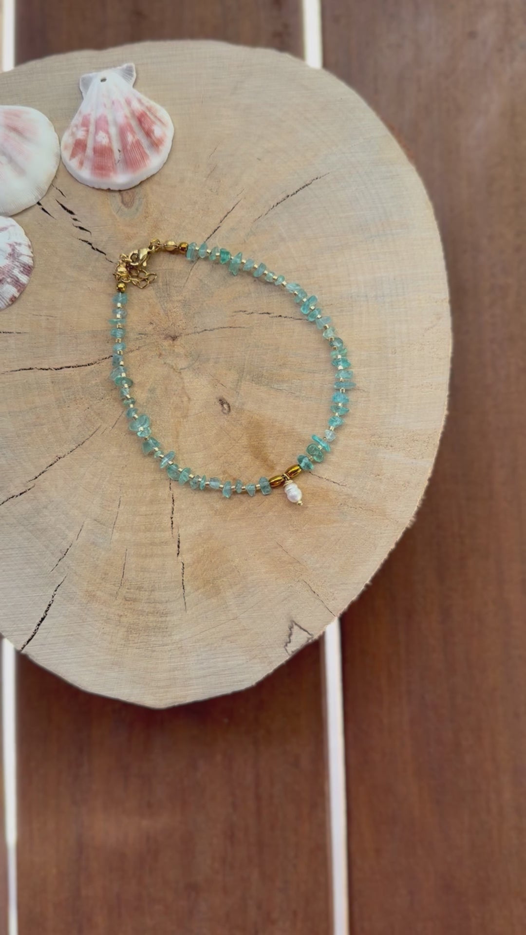 Chaîne de Cheville Apatite Bleue & Perle d’Eau Douce