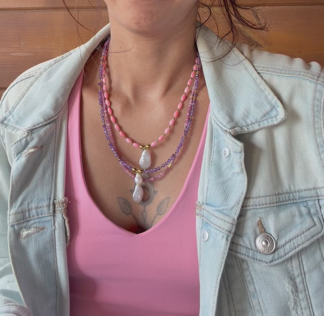 Collier Tourmaline rose & Perle d’eau douce baroque