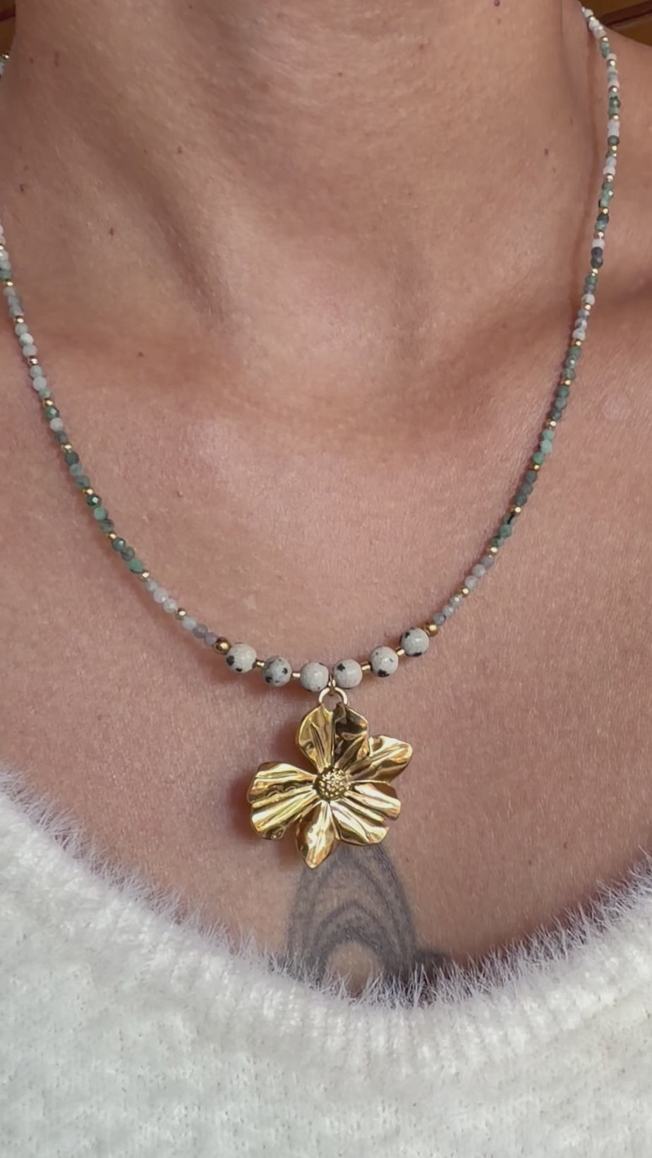 Collier Ornella - Émeraude et jaspe dalmatien