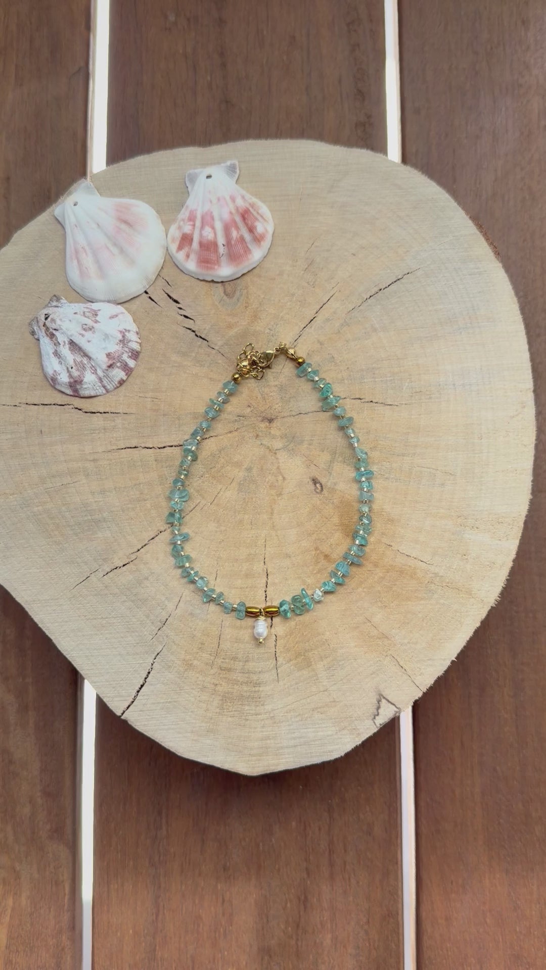 Chaîne de Cheville Apatite Bleue & Perle d’Eau Douce