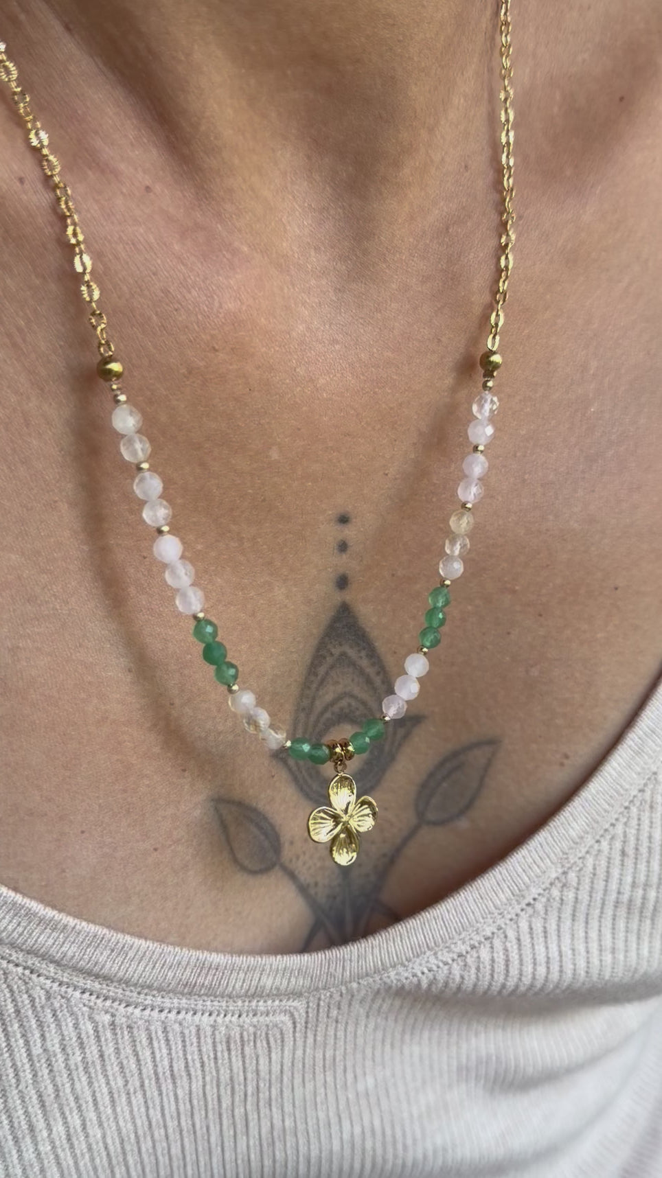 Collier Mila – Aventurine verte, quartz rose et citrine