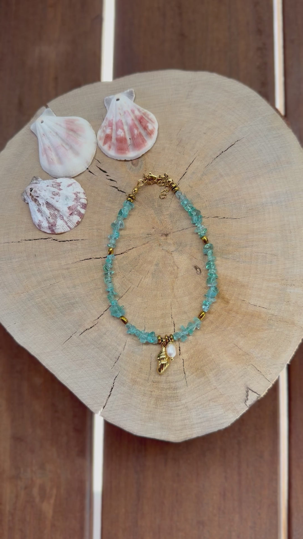Chaîne de Cheville Apatite Bleue & Perles d’Eau Douce