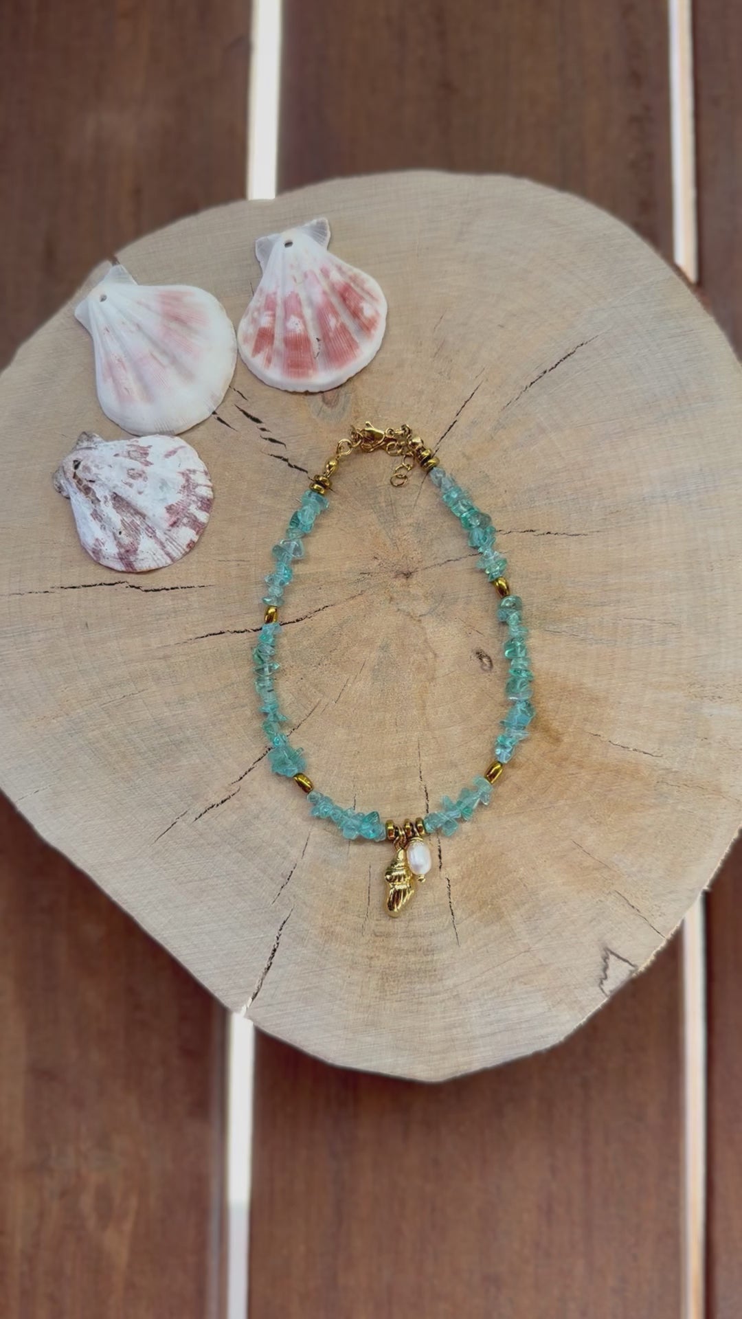 Chaîne de Cheville Apatite Bleue & Perles d’Eau Douce