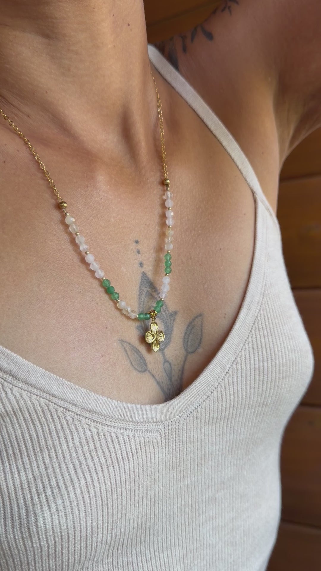 Collier Mila – Aventurine verte, quartz rose et citrine